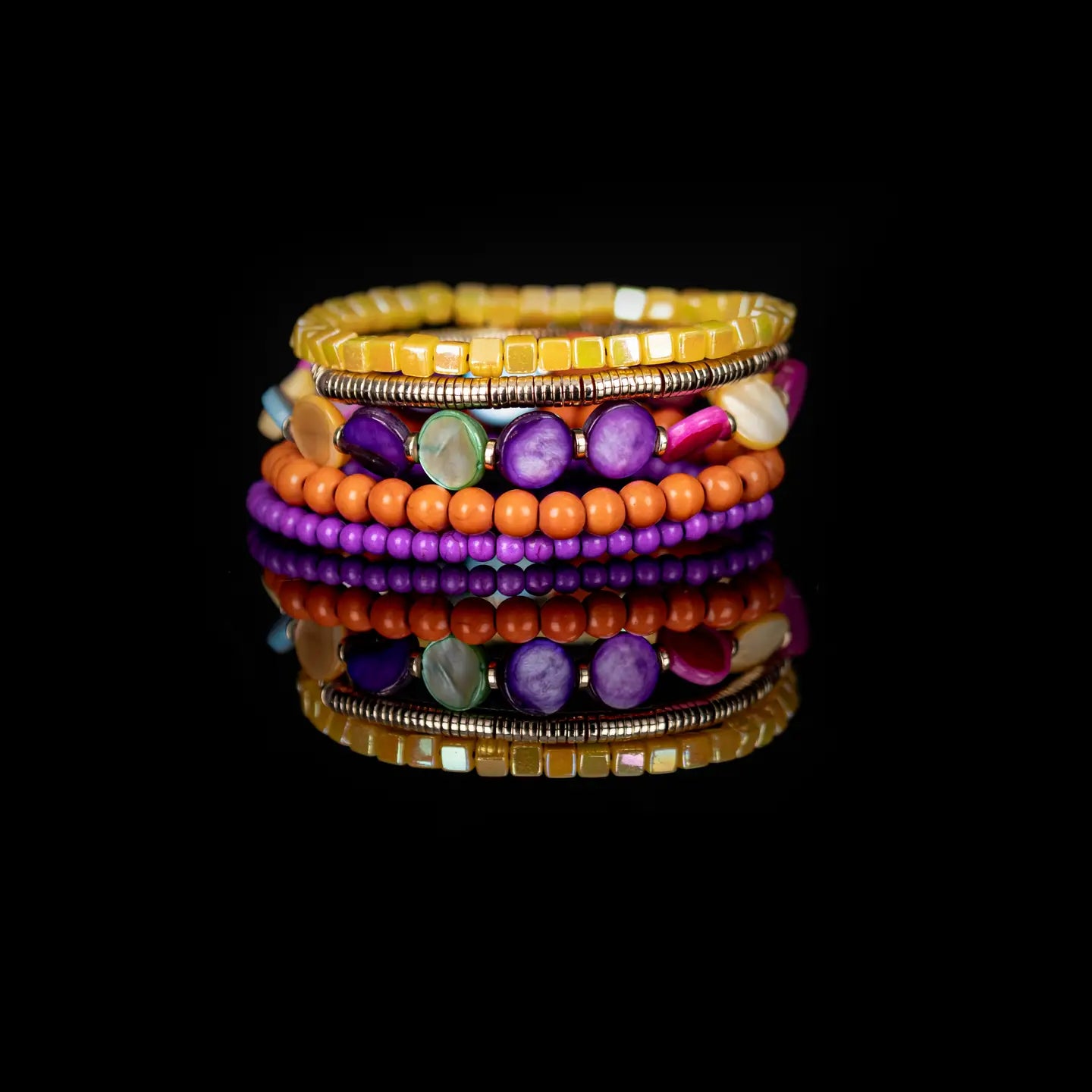 Color Pop Beaded Bracelet Stack Multicolor Shell & Gold