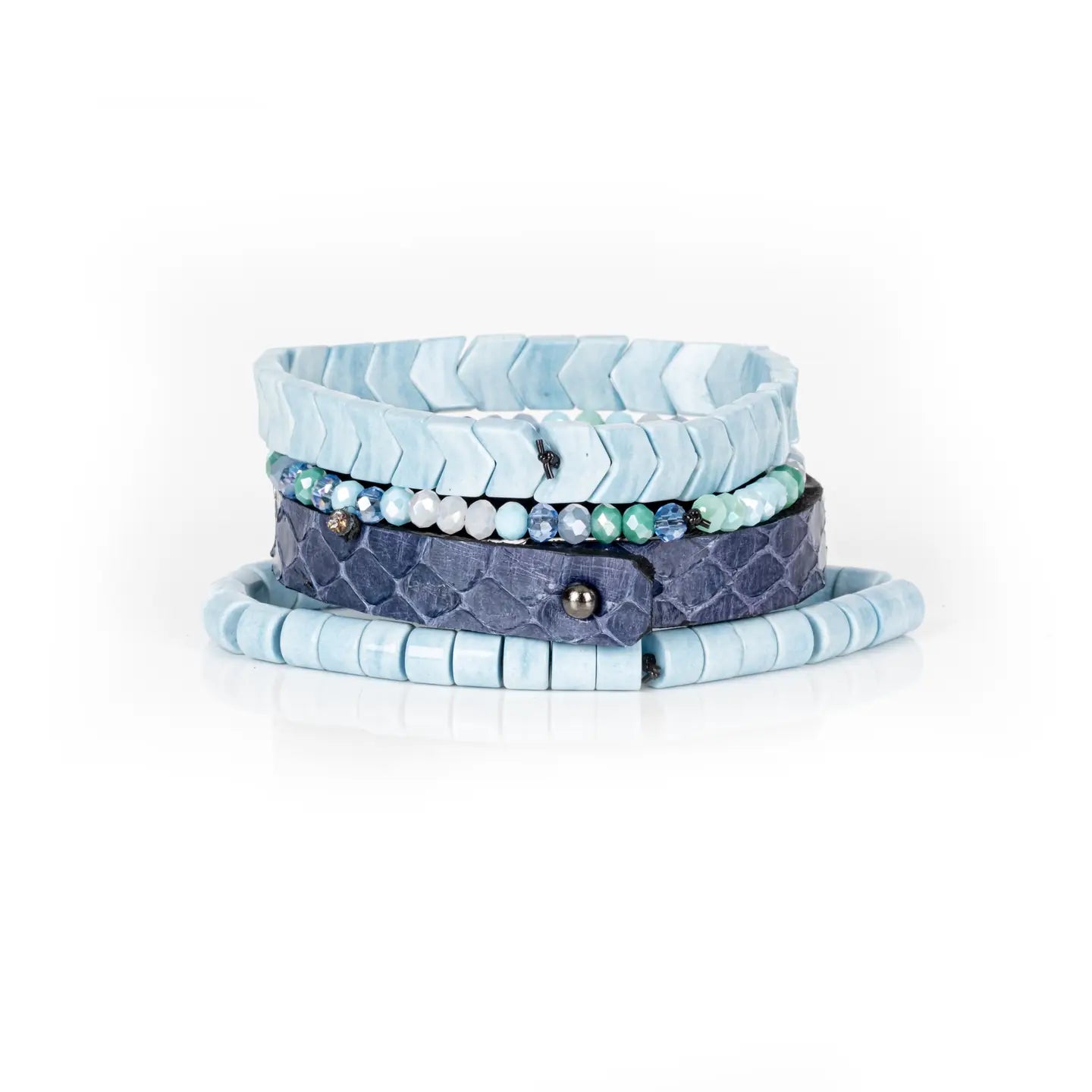 Python Leather & Chevron Tile Stack Bracelet Arctic Blue