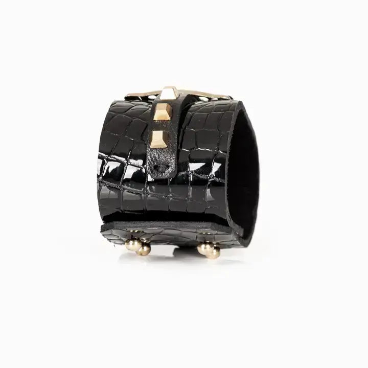 Predator Cuff Black Croc-Embossed Italian Leather Bracelet