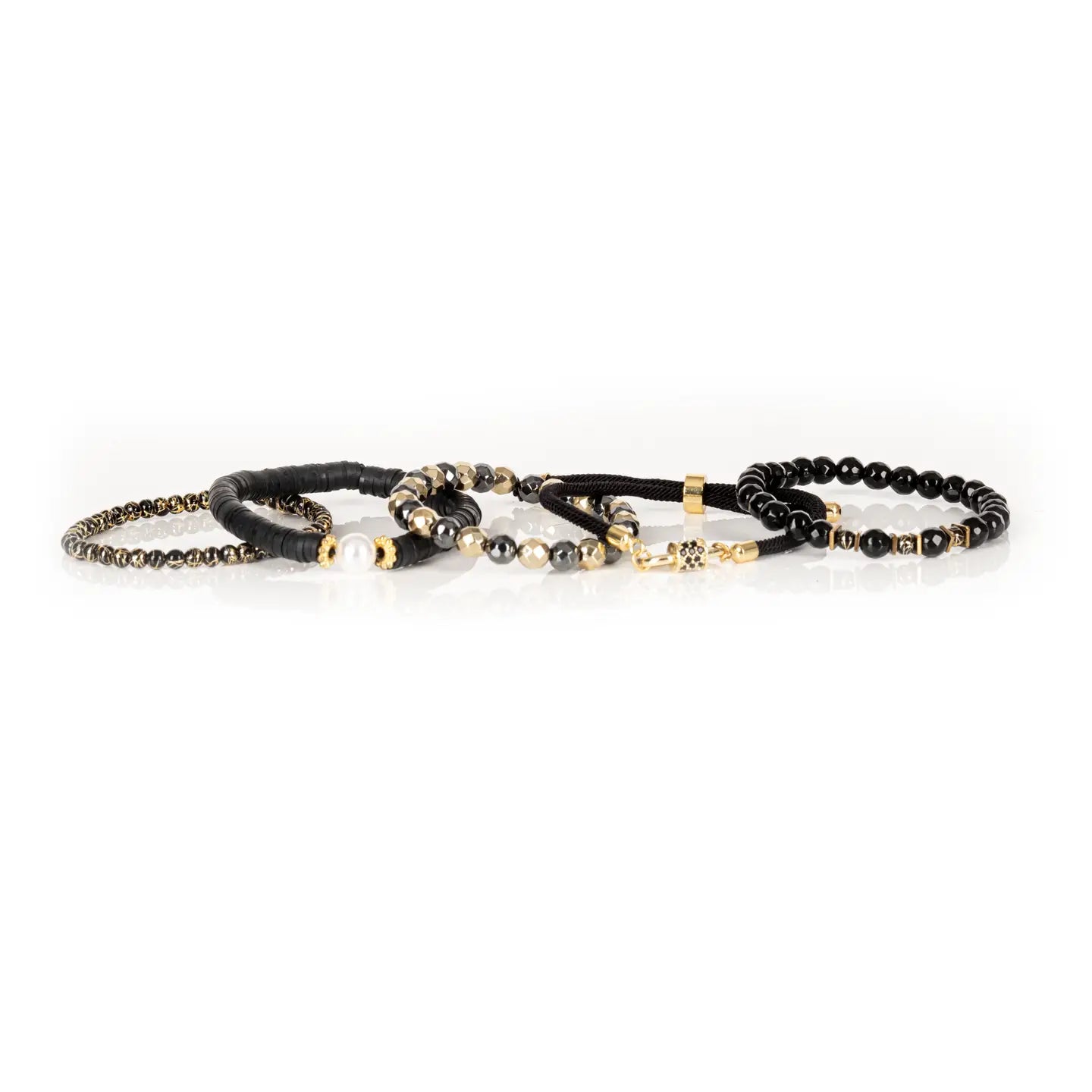 Black Crown Pearl Stack Bracelet