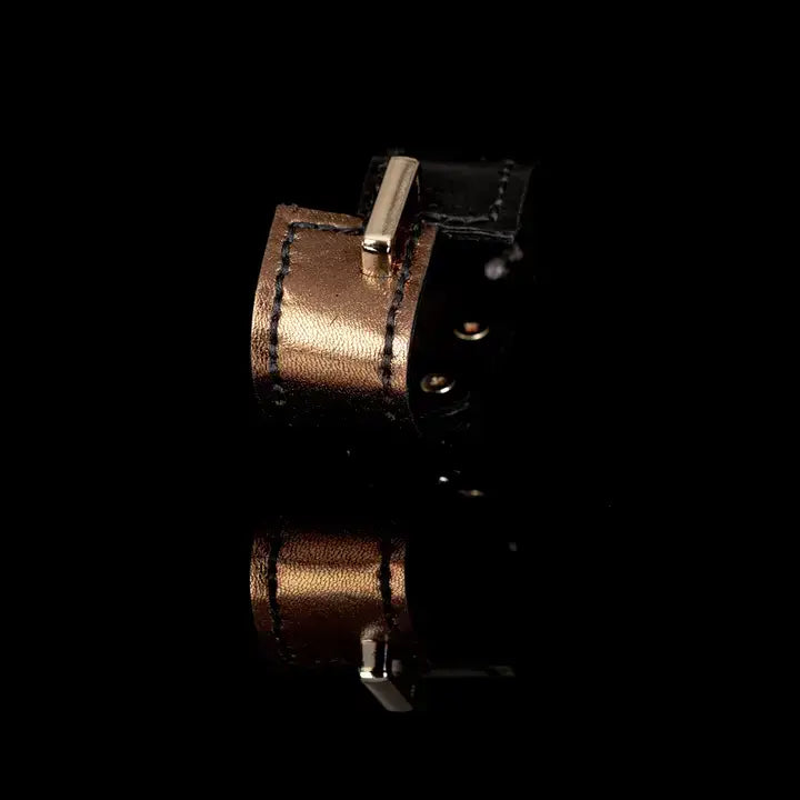 Bold Contrast Leather Cuff Black & Metallic Bronze