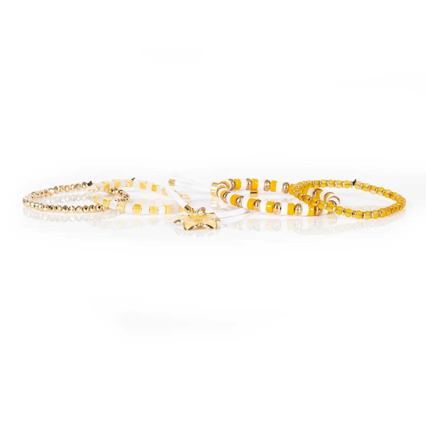 Golden Bloom Yellow & White Bracelet Stack with Floral Charm