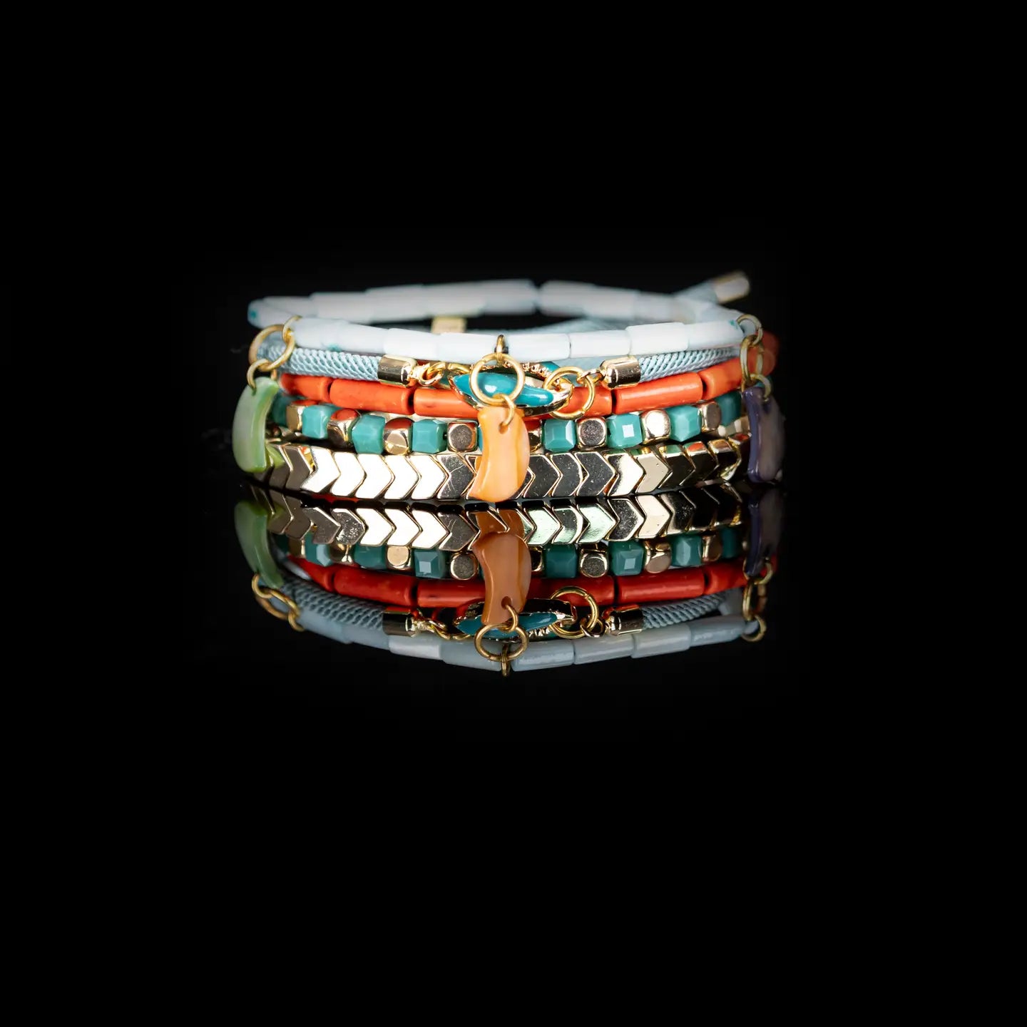 Turquoise & Coral Charm Bracelet Stack