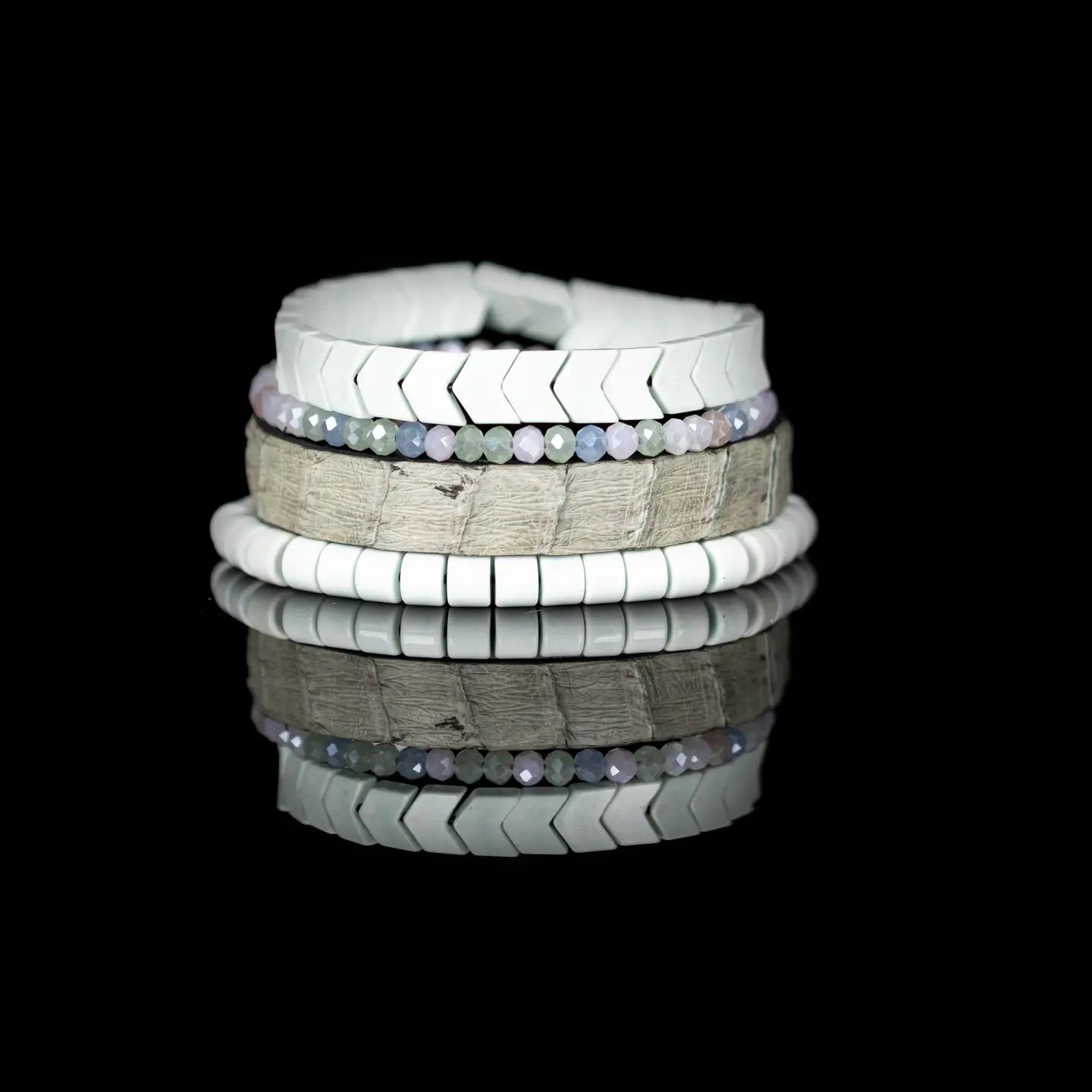 Python Leather & Mint Chevron Tile Stack Bracelet Frost Mint