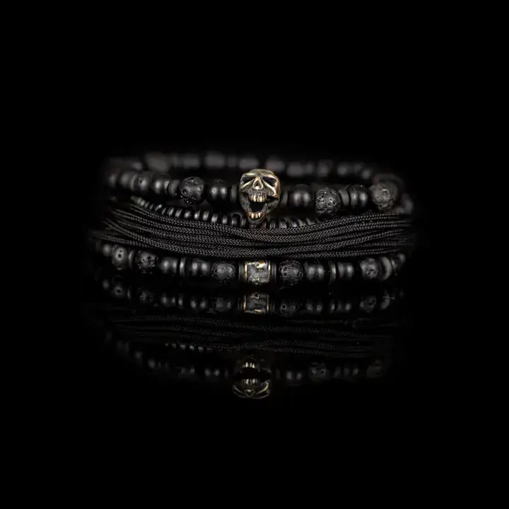 Iron Revenant Stack Bronze Skull Lava Stone & Tactical Cord