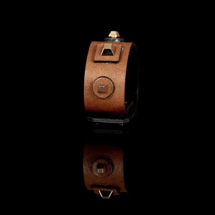 The Titan Cuff Camel Leather with Gold Geometric Studs