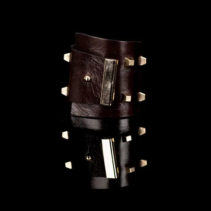 Imperium Cuff Brown Leather Bracelet with Gold Studs