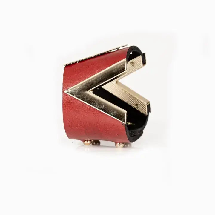Red Leather Cuff Bracelet with Gold Chevron Detail