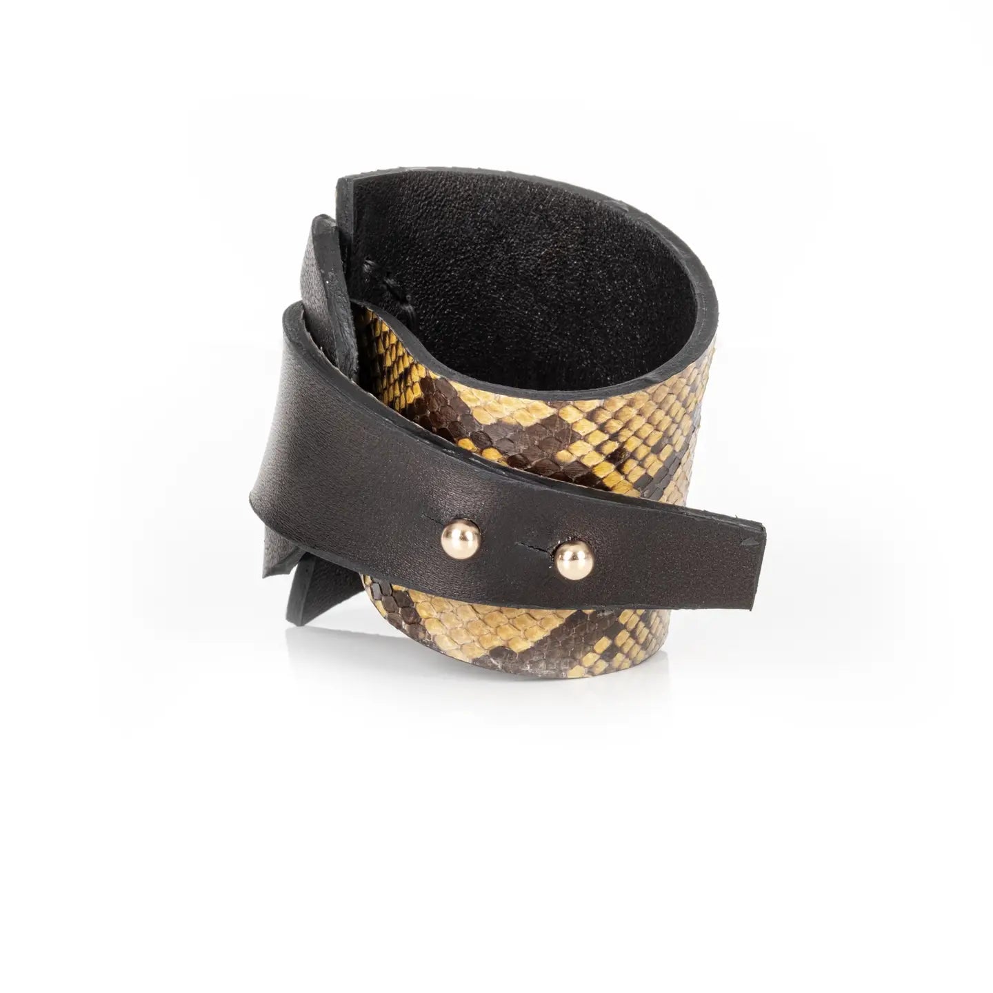 Python Leather Wrap Bracelet Gold Scale & Black