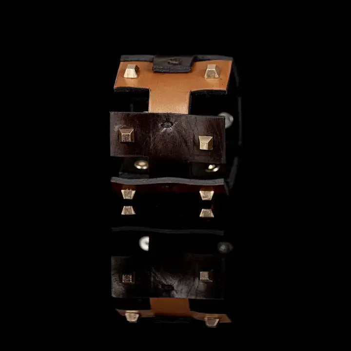 Vanguard Cuff Two-Tone Leather Bracelet with Gold Stud