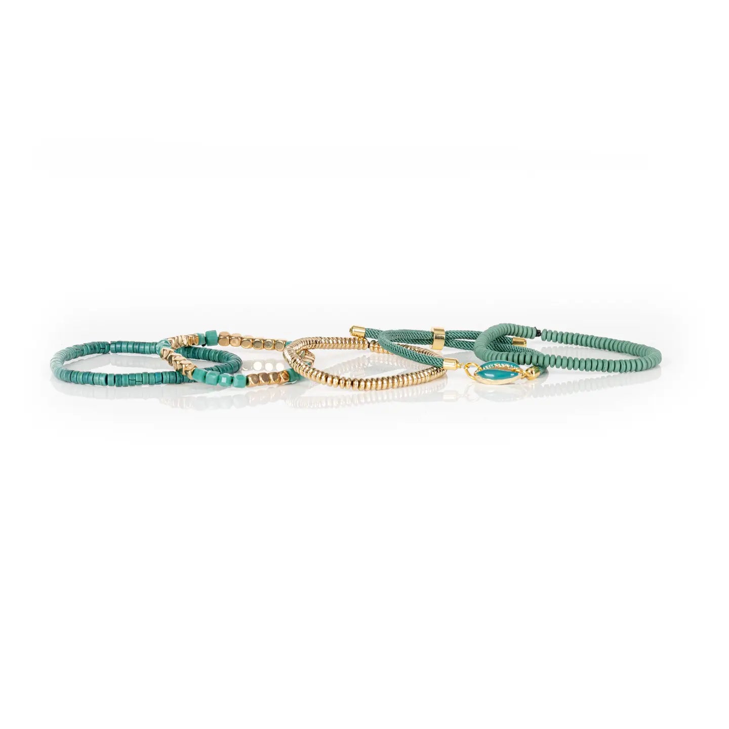 Turquoise Shell Charm Gold Stack Bracelet