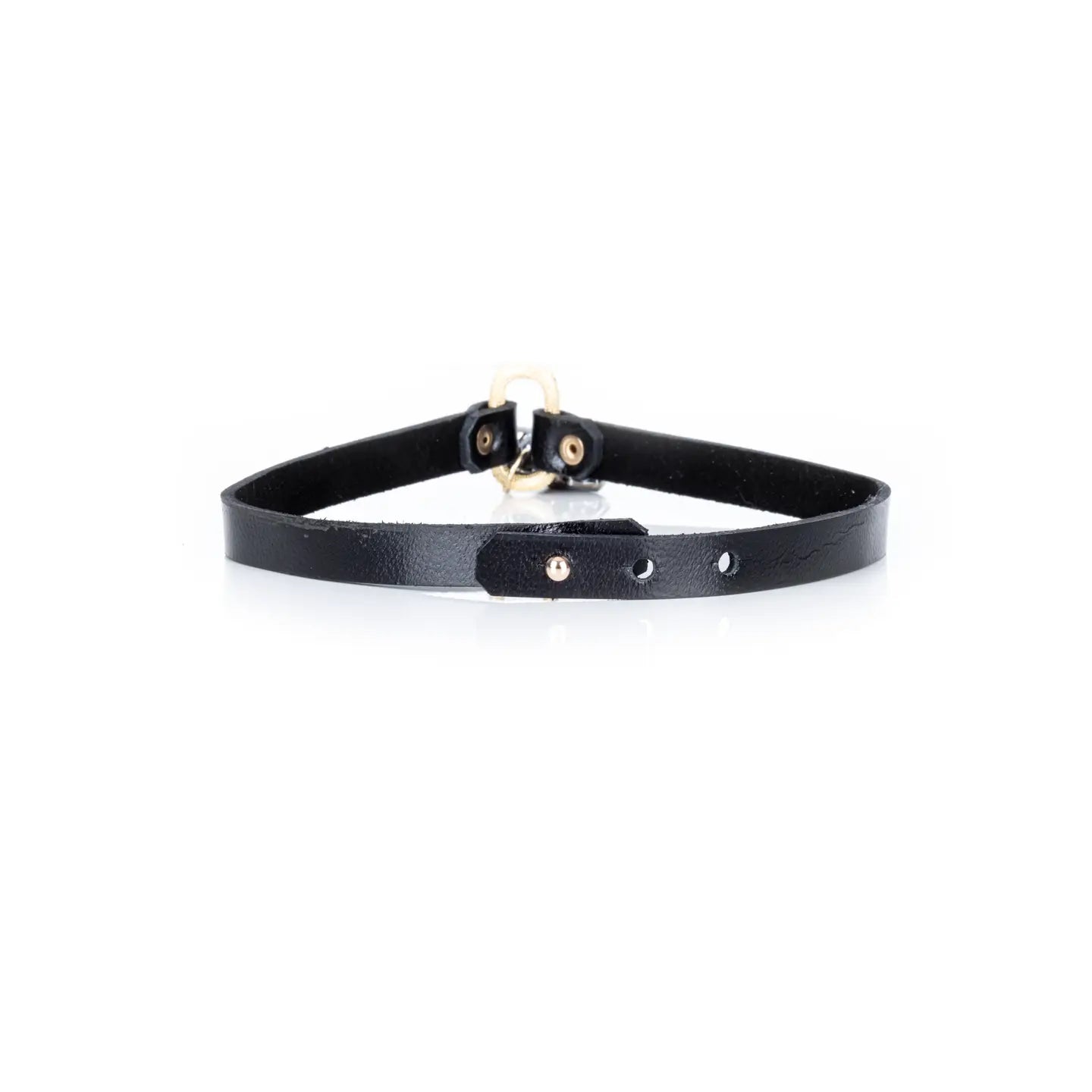Black leather choker with a crystal oval connector and a faceted crystal cross pendant, displayed on a white background.