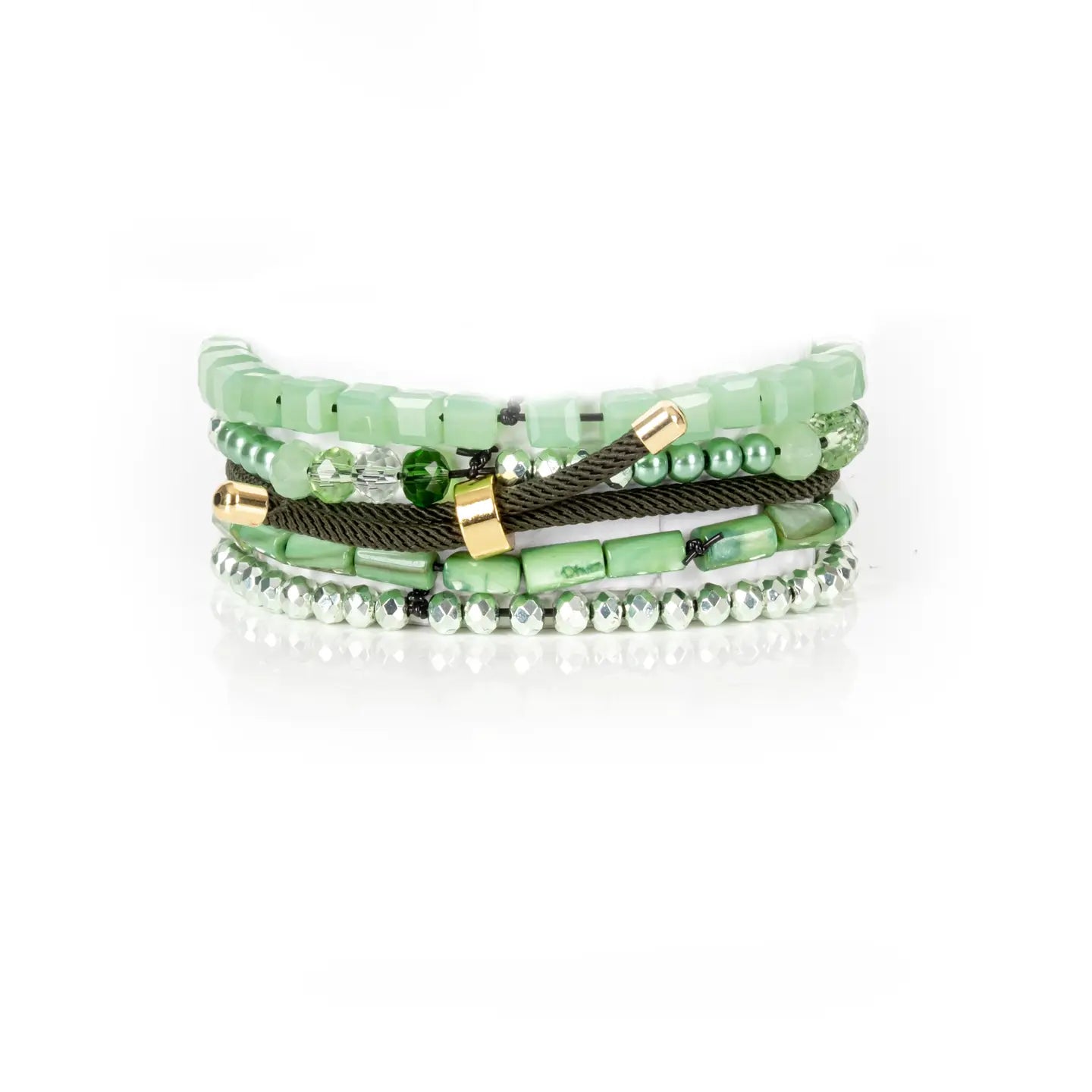 Mint Crystal Stack Bracelet with Sugar Skull Charm