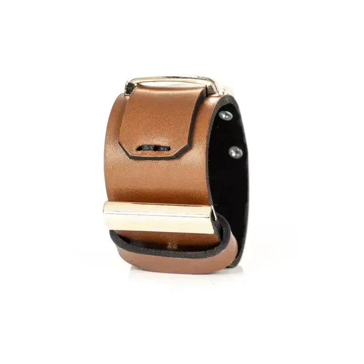 The Monarch Cuff Camel Leather with Gold Buckle Detail