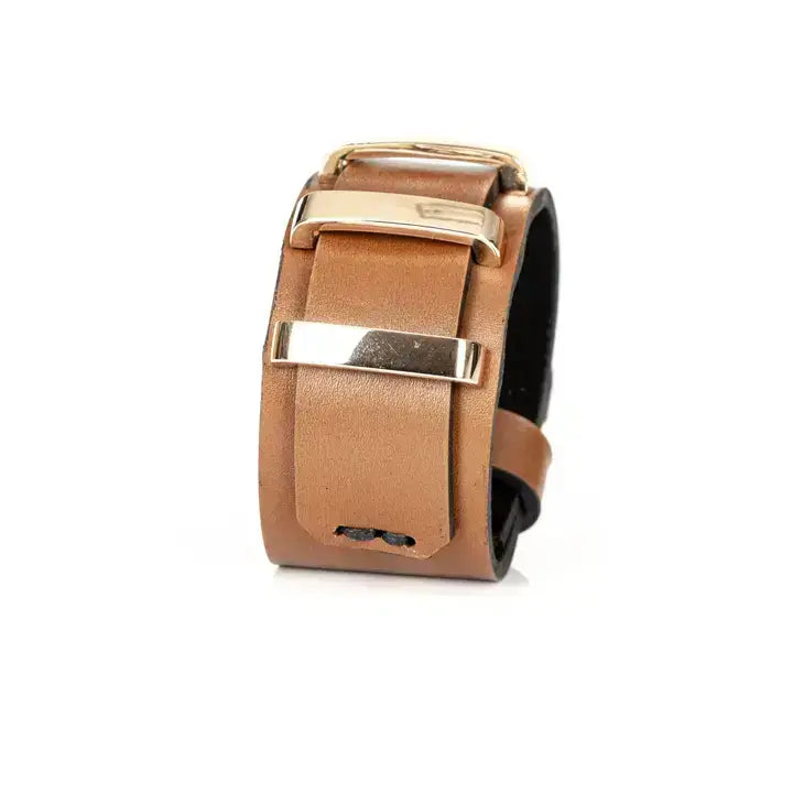 The Monarch Cuff Camel Leather with Gold Buckle Detail