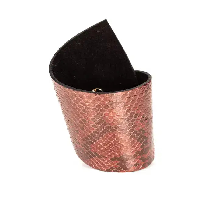 Rose Python Cuff Metallic Italian Leather Women’s Bracelet
