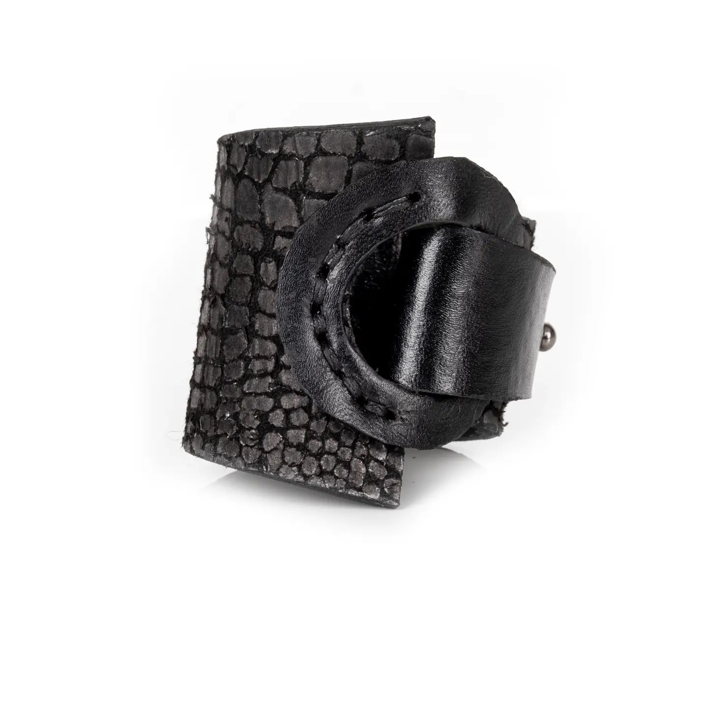 Black Reptile Texture Sculptural Leather Cuff
