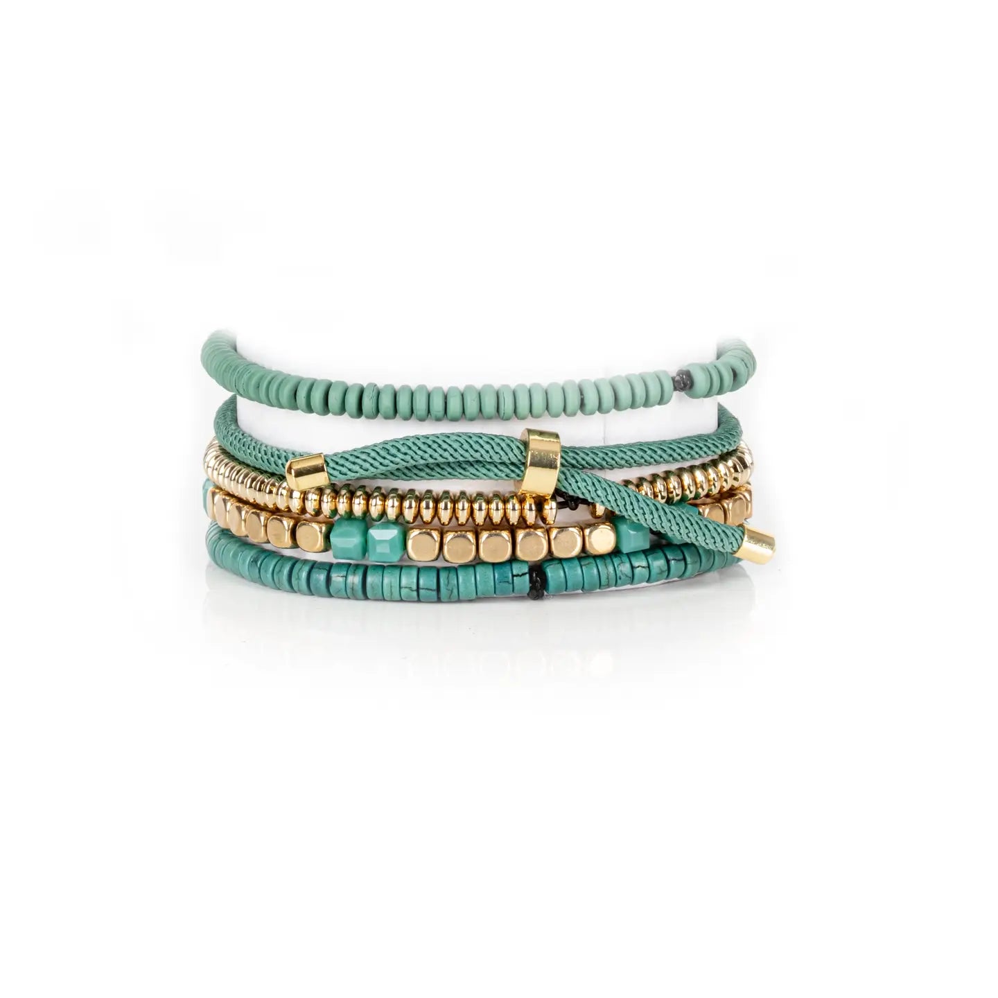 Turquoise Shell Charm Gold Stack Bracelet