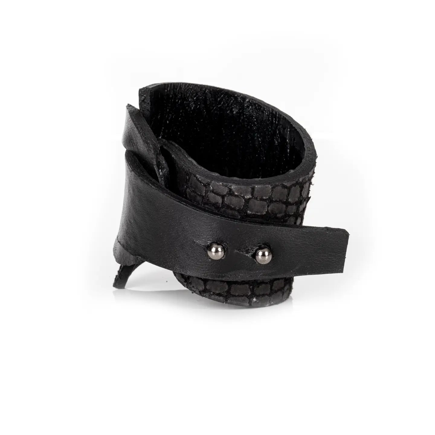 Black Reptile Texture Sculptural Leather Cuff