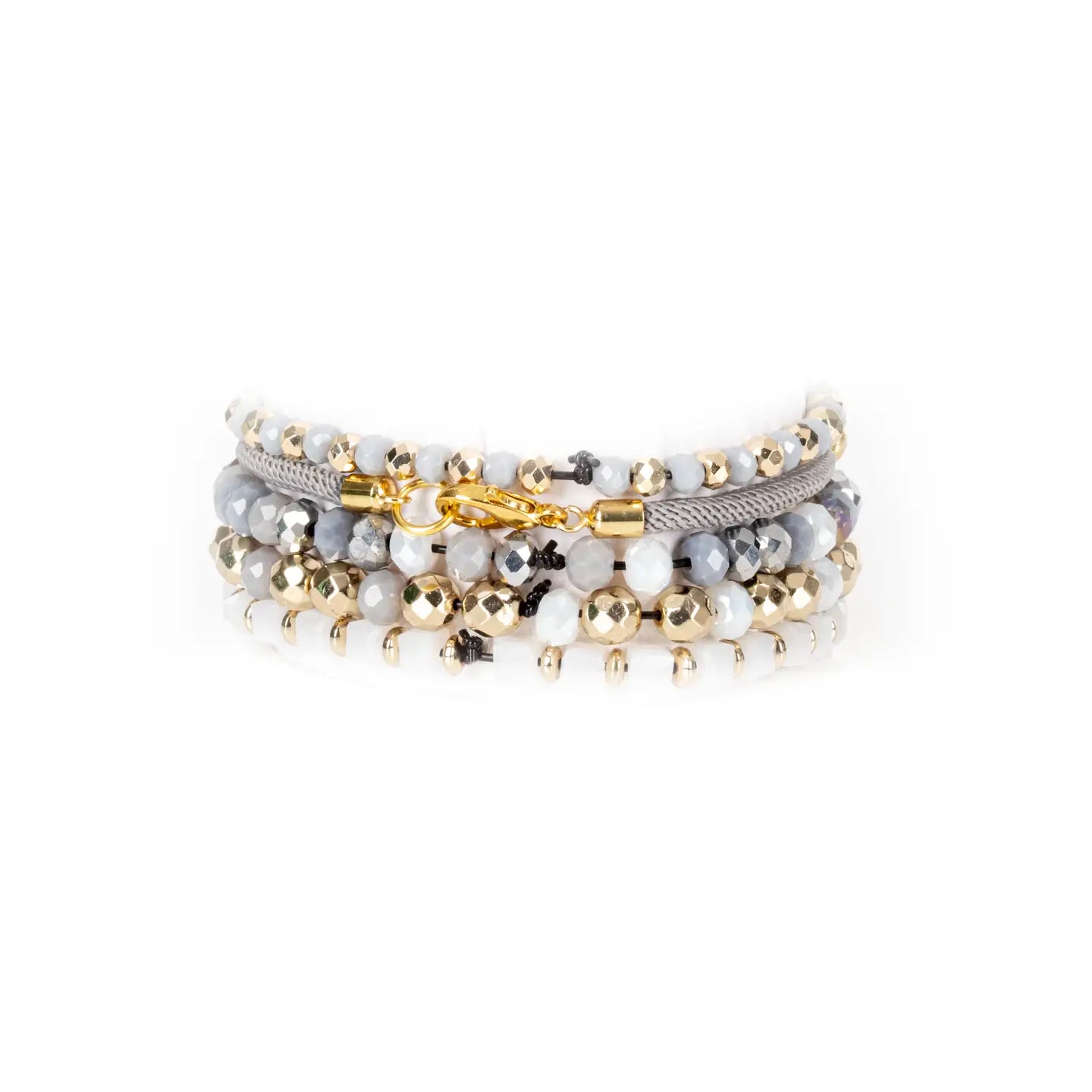 Frosted Ivory & Gold Crystal Stack Bracelet Set