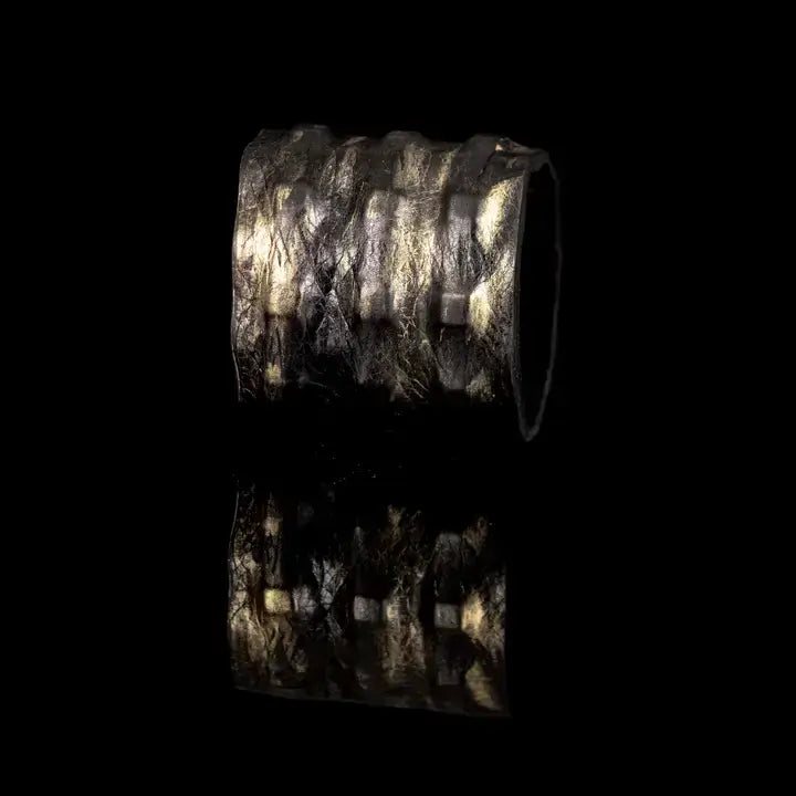 Distressed Black & Gold Wide Leather Cuff Artisan