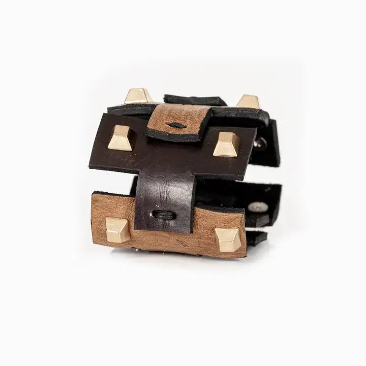 Vanguard Cuff Two-Tone Leather Bracelet with Gold Stud