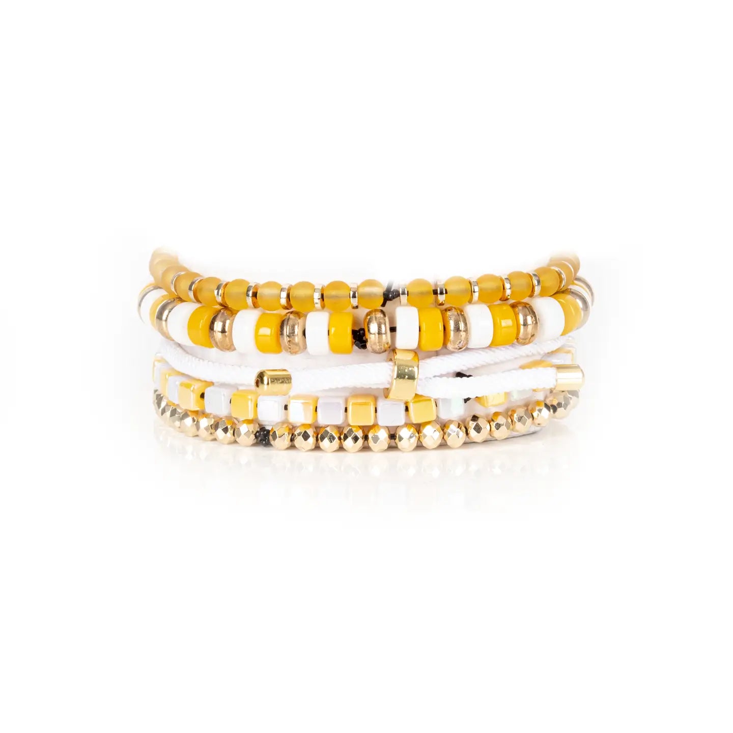 Golden Bloom Yellow & White Bracelet Stack with Floral Charm