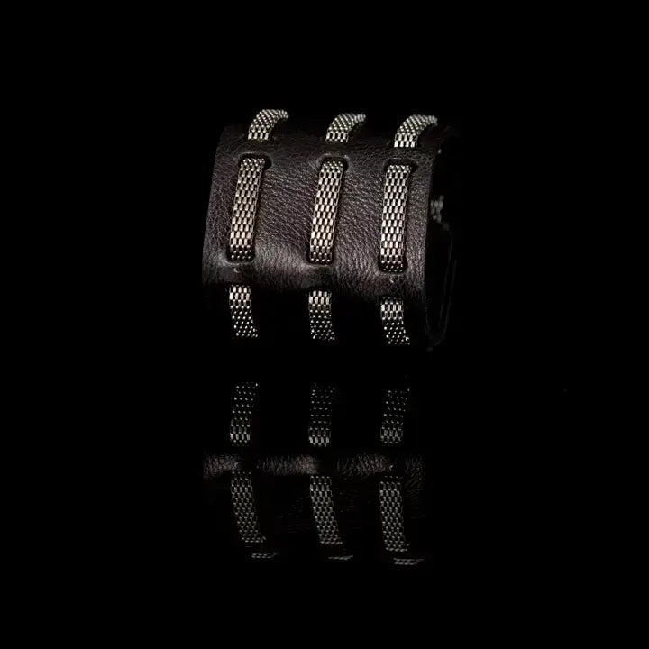 The Network Black Leather & Silver Woven Chain Bracelet