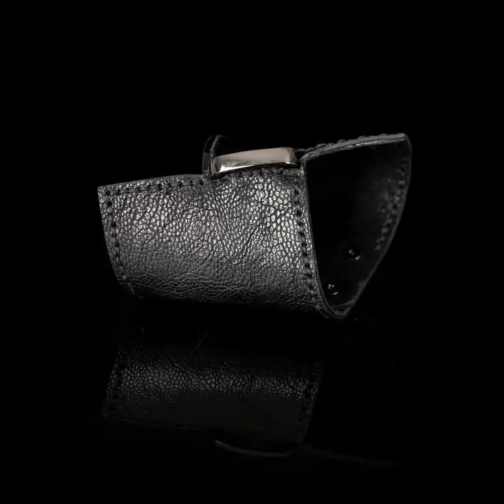 Iron Fold Leather Cuff Handcrafted Minimal Black Statement