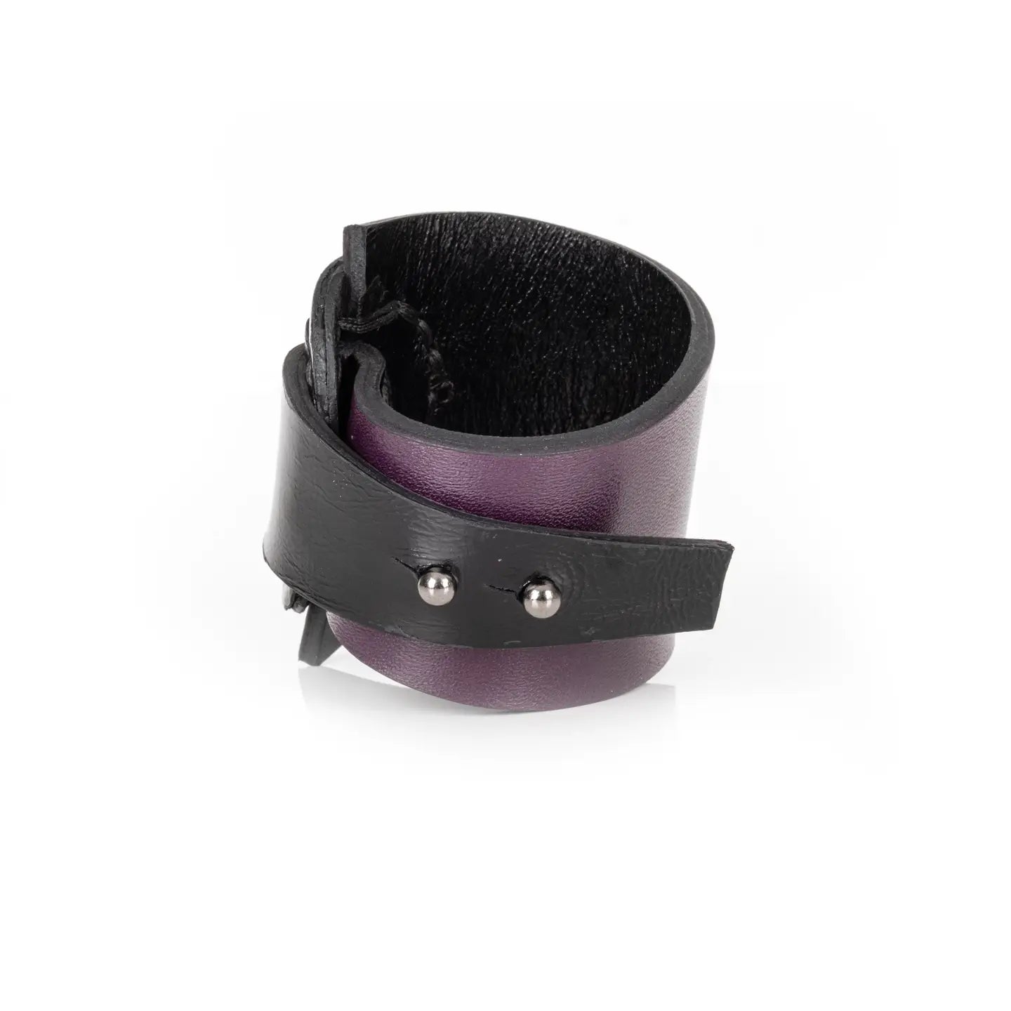 Black & Deep Plum Leather Wrap Bracelet Sculpted Ring