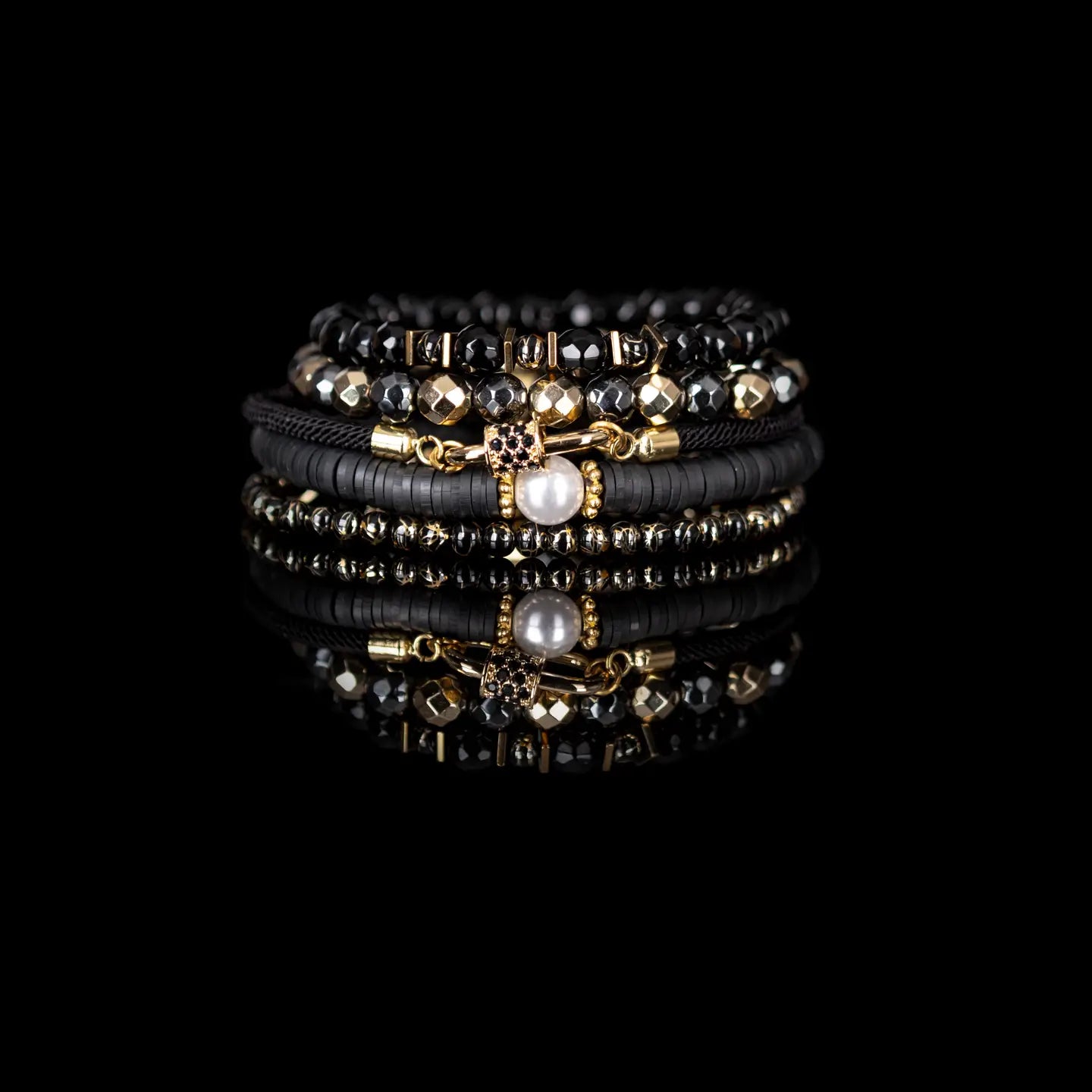 Black Crown Pearl Stack Bracelet