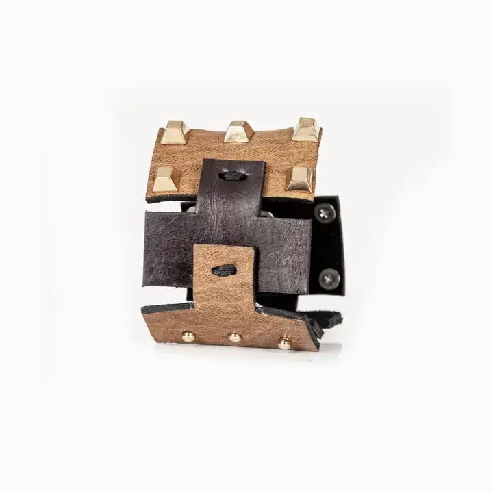 Dominion Cuff Dual-Tone Leather Bracelet with Gold Stud