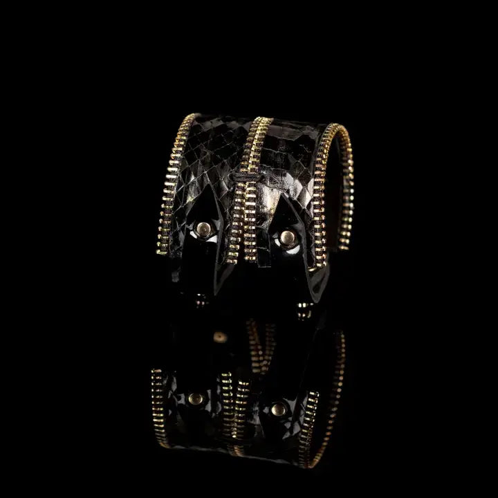 Python Zip Leather Cuff Black Italian Leather