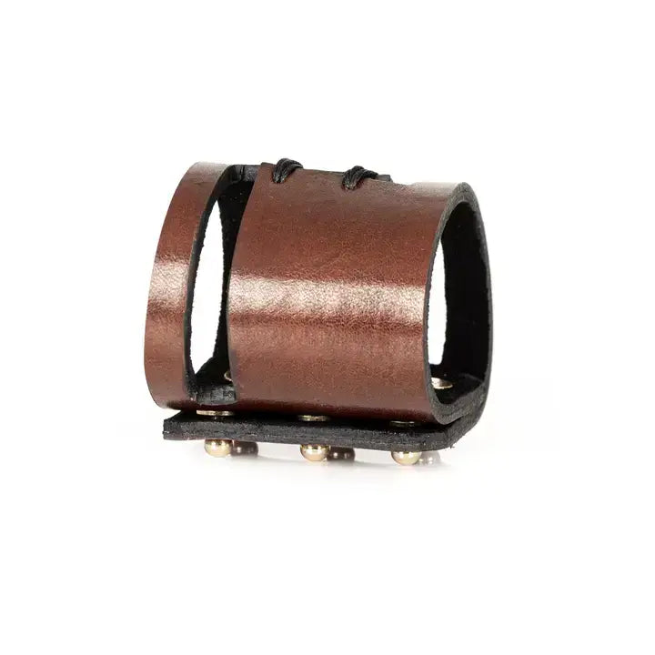 The Rusted Oath Brown Leather Cuff with Cut-Out Design