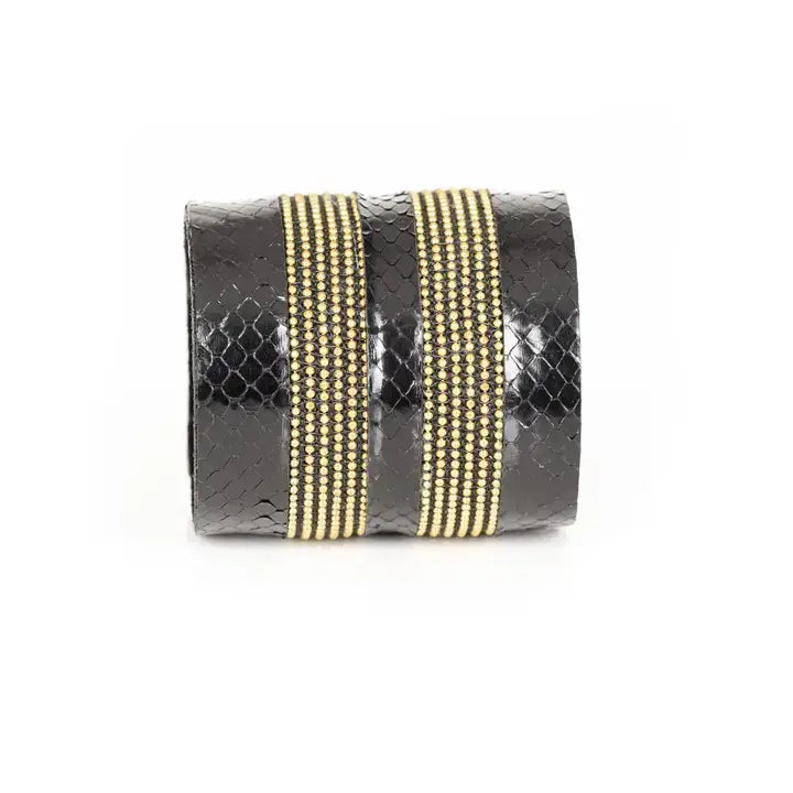 The Serpent Gold Dual Line Python Leather Cuff