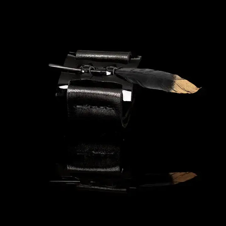 Minimal Feather Leather Cuff