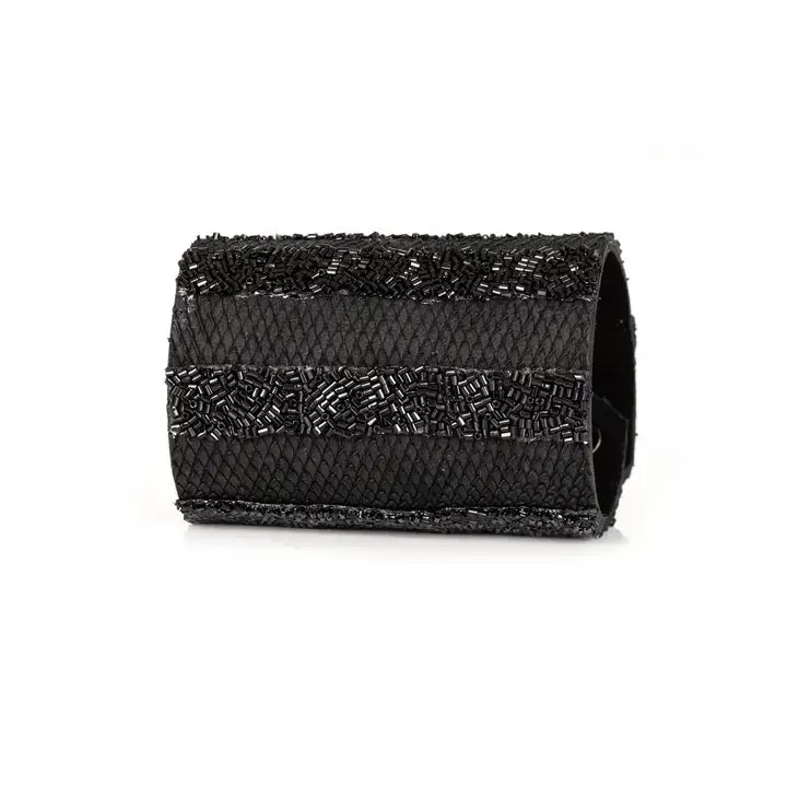 The Serene Valor Black Python Leather Cuff with Beaded