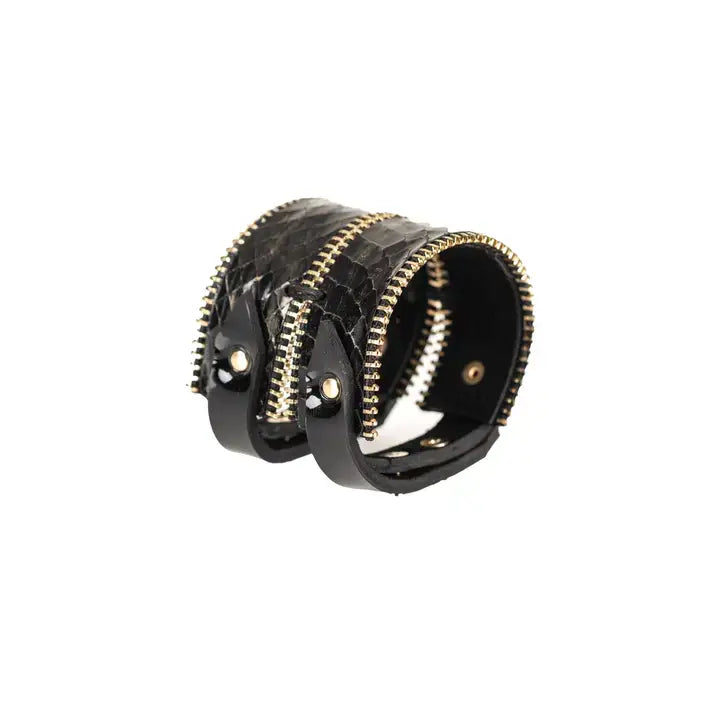 Python Zip Leather Cuff Black Italian Leather