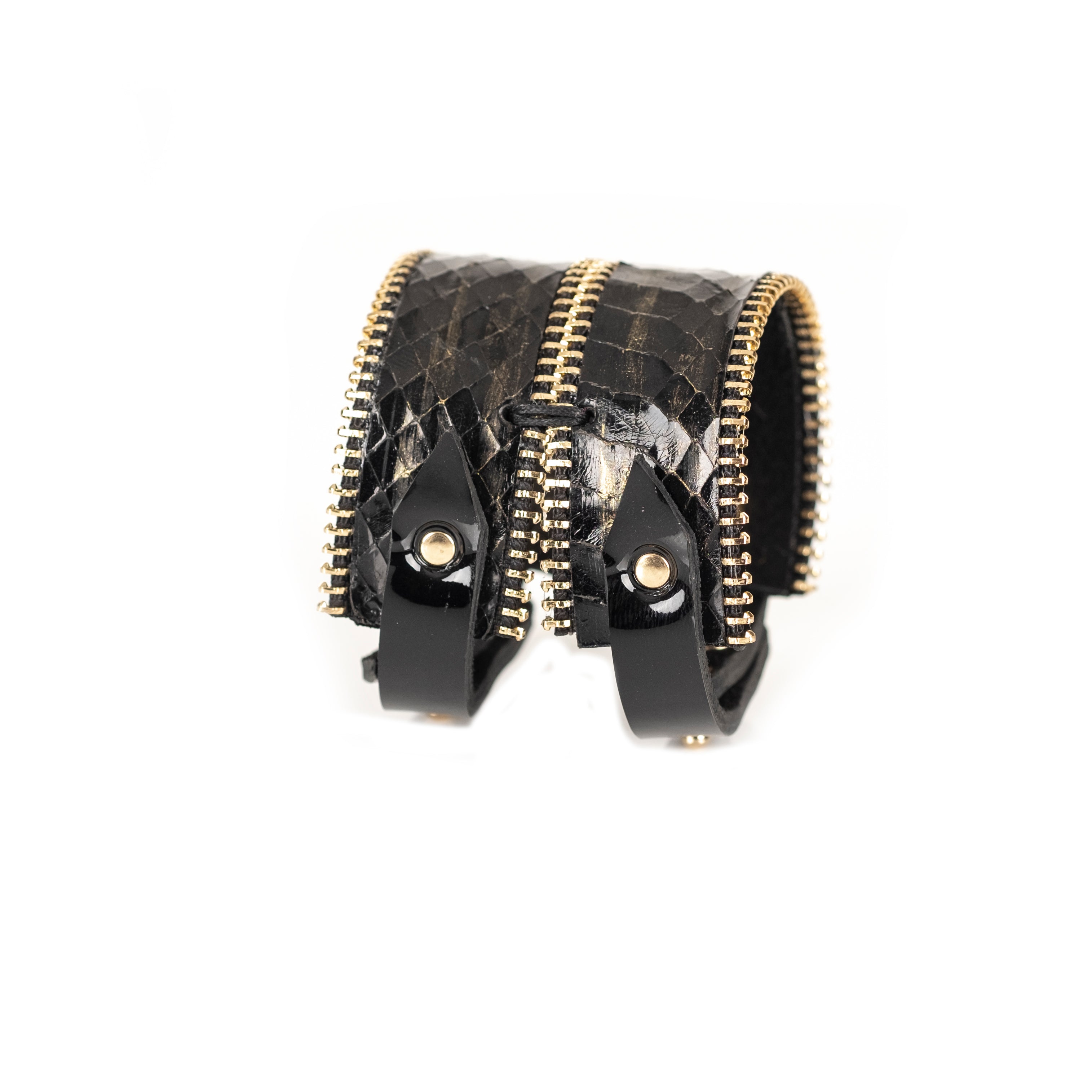 Python Zip Leather Cuff Black Italian Leather
