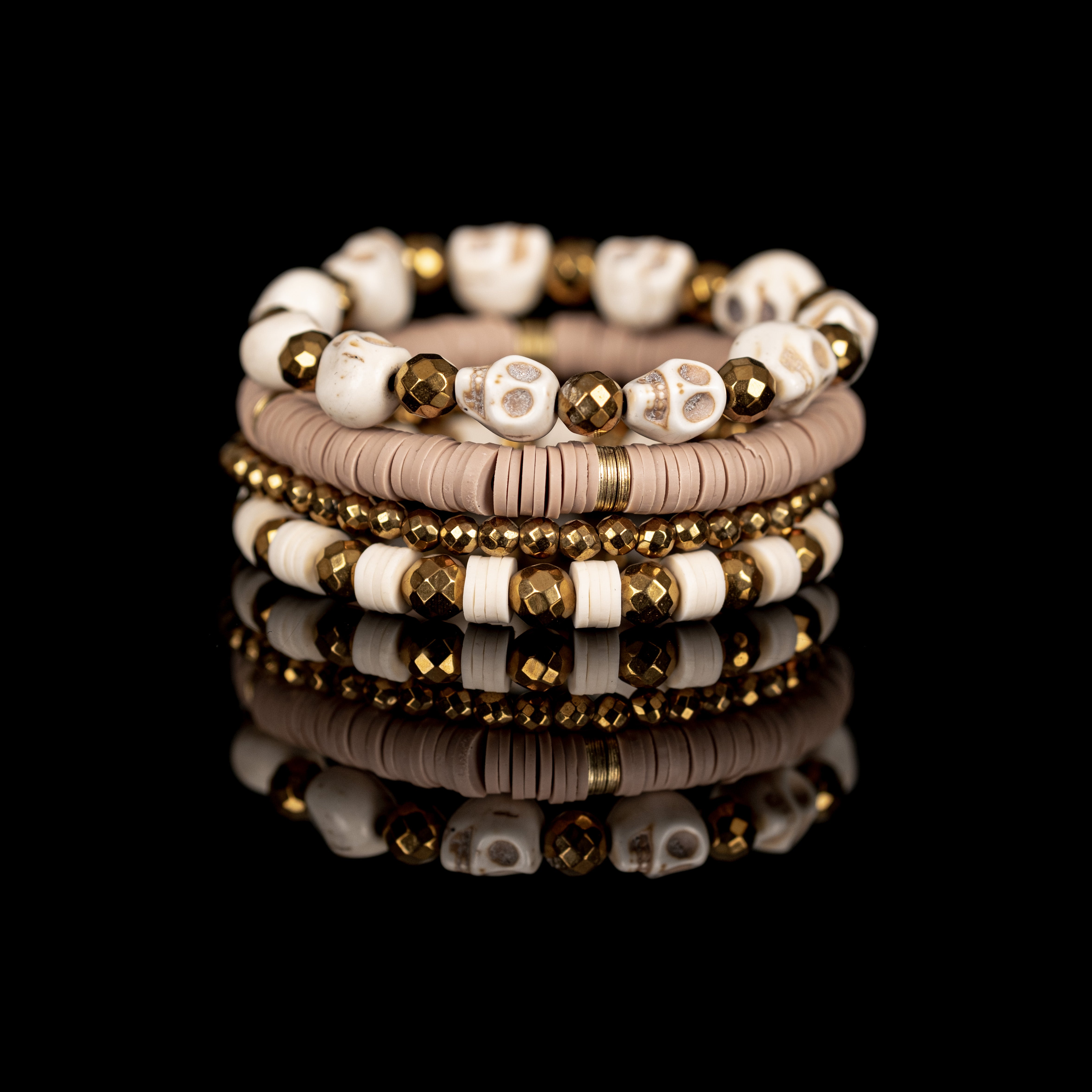 Ivory & Gold Beaded Bracelet Stack Soft Neutral Edition