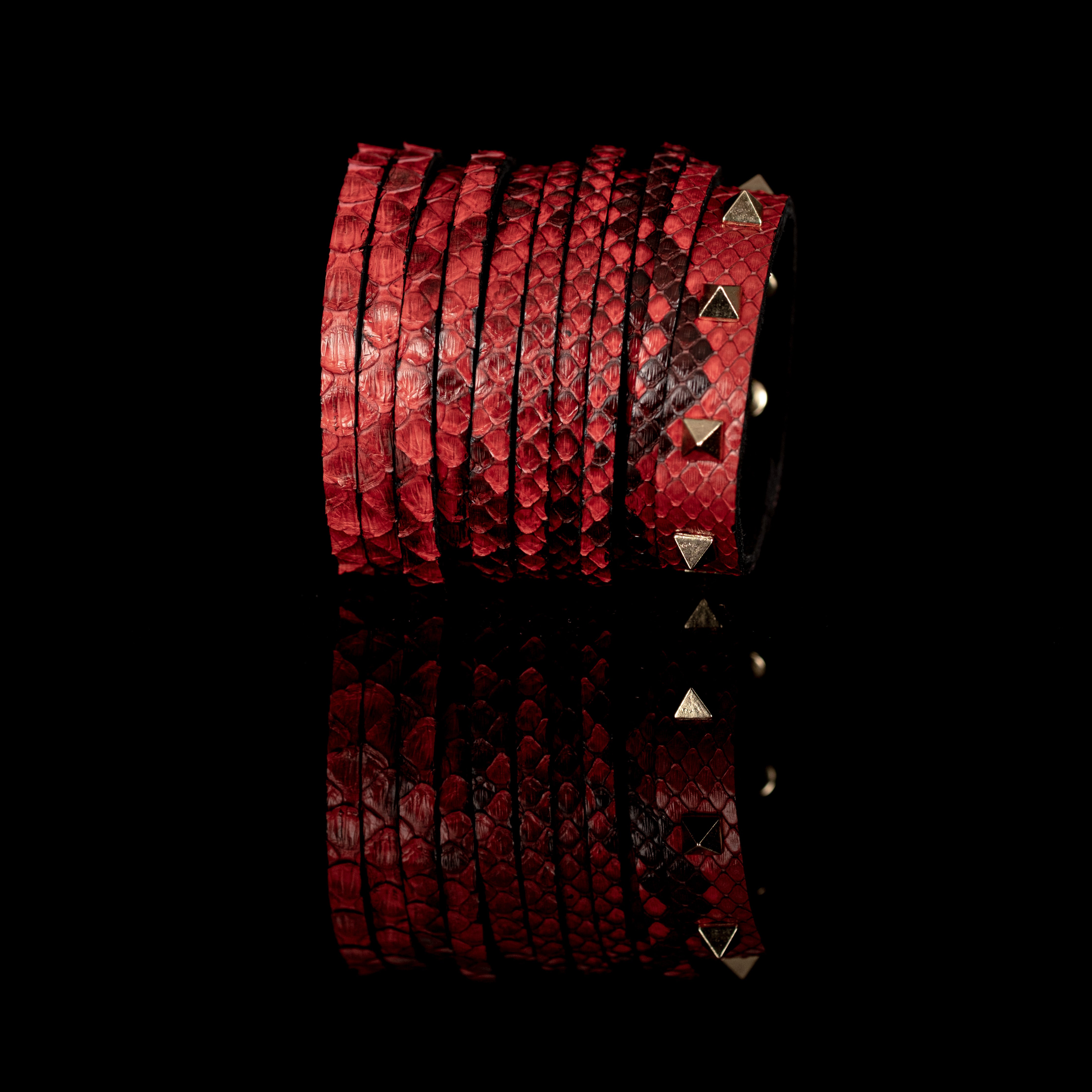 Crimson Coil Cuff Red Python Leather Multi-Wrap Bracelet