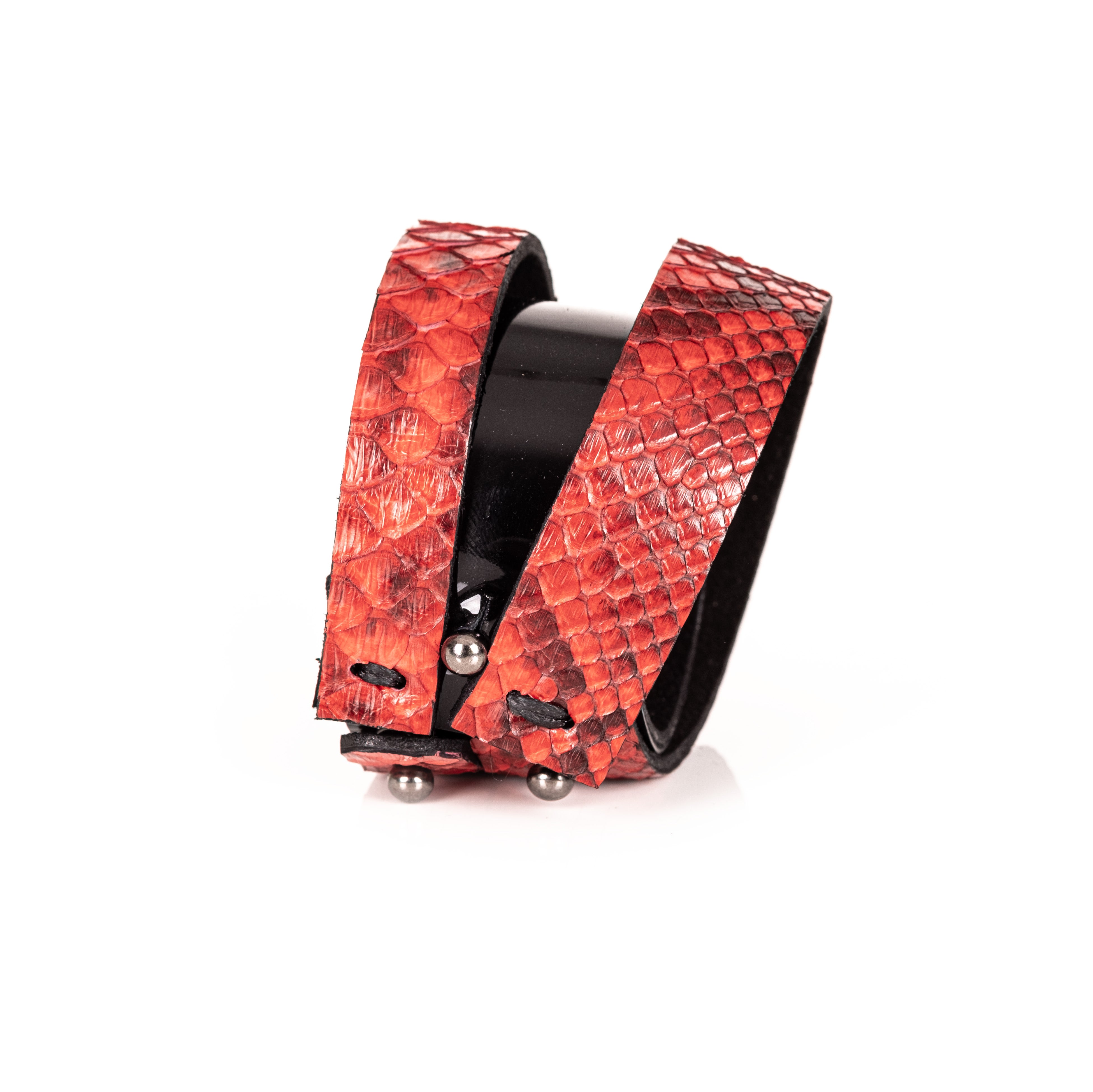 Inferno Wrap Red Python Leather Double Bracelet