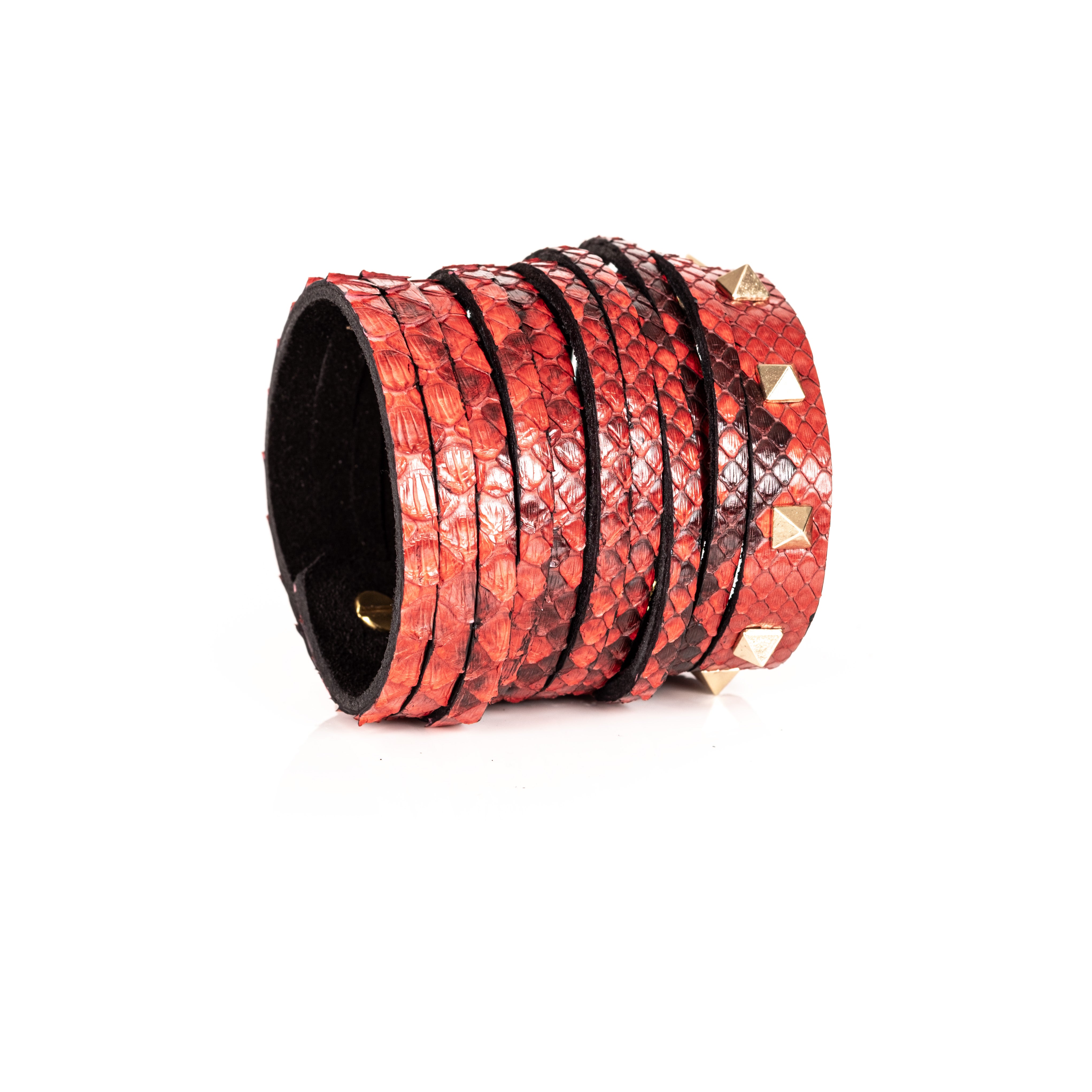Crimson Coil Cuff Red Python Leather Multi-Wrap Bracelet