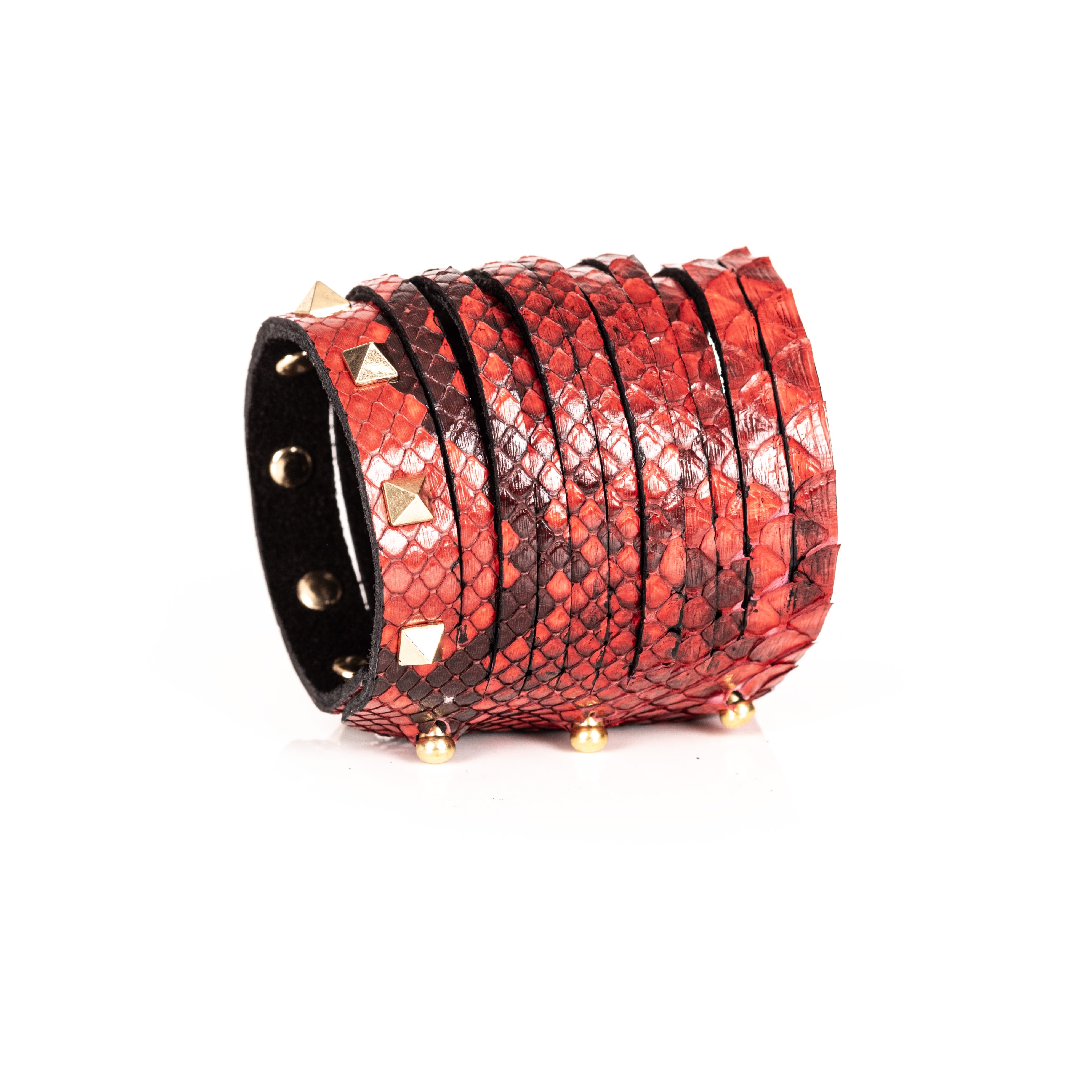 Crimson Coil Cuff Red Python Leather Multi-Wrap Bracelet
