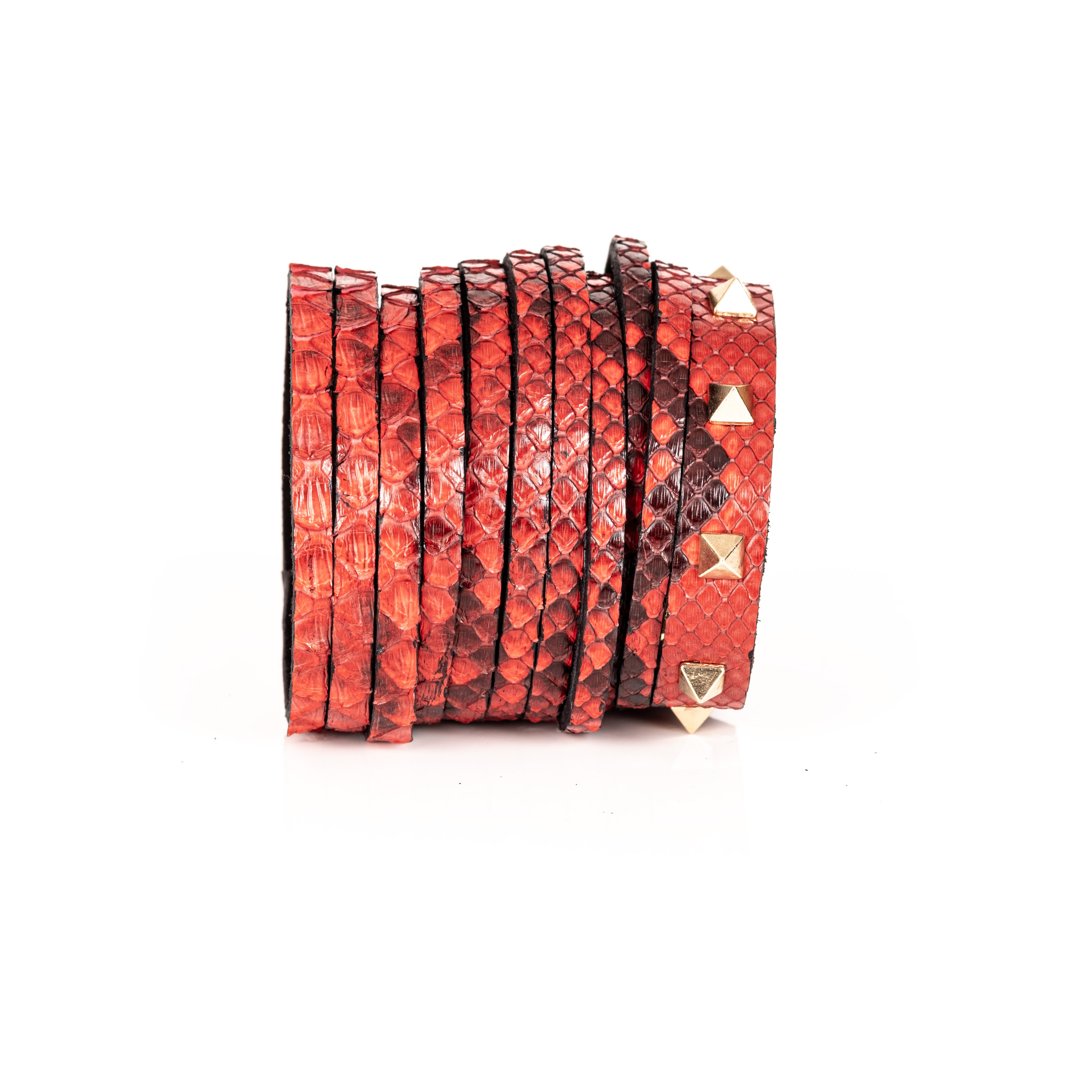 Crimson Coil Cuff Red Python Leather Multi-Wrap Bracelet