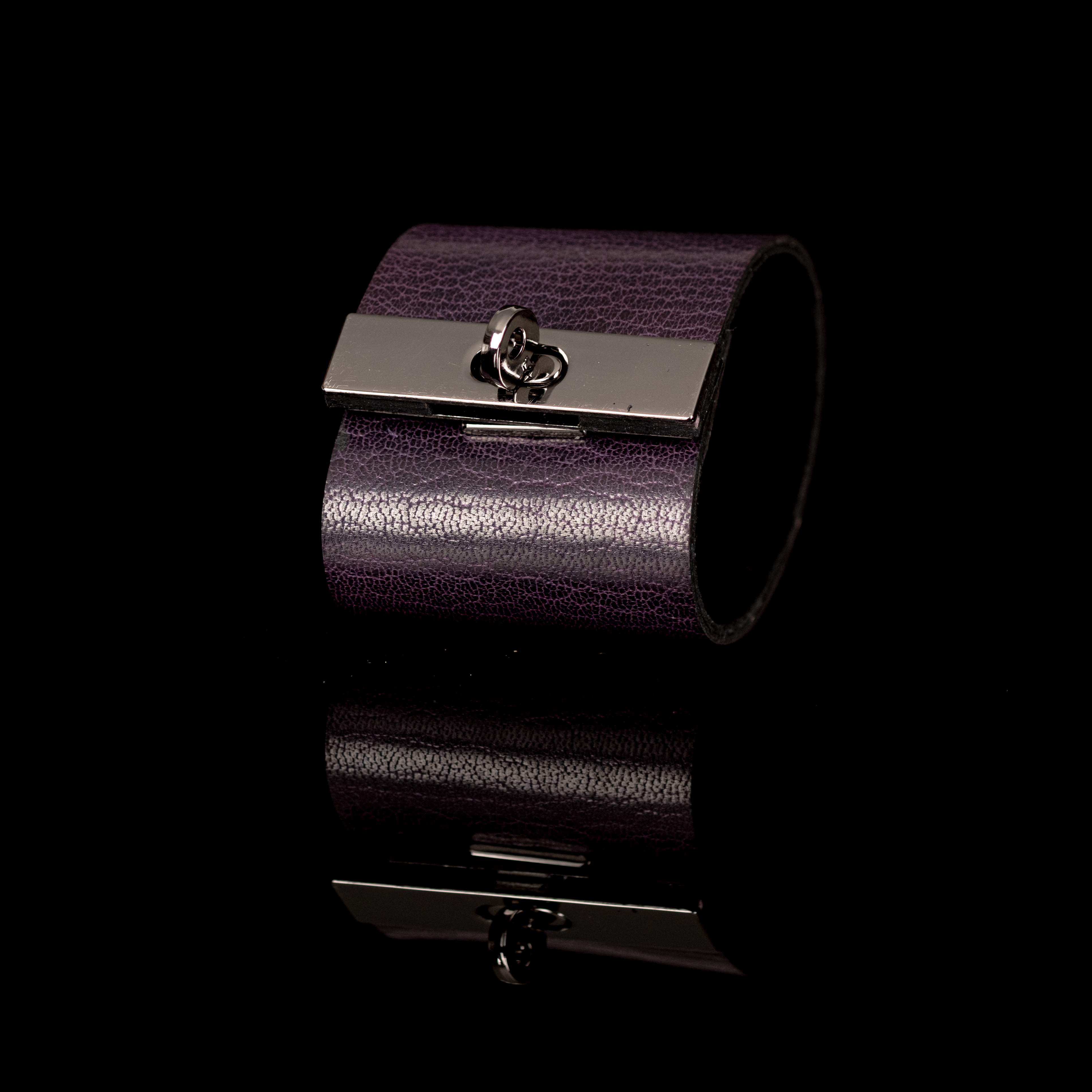 Luxe Lock Cuff Bracelet Deep Plum Textured Leather