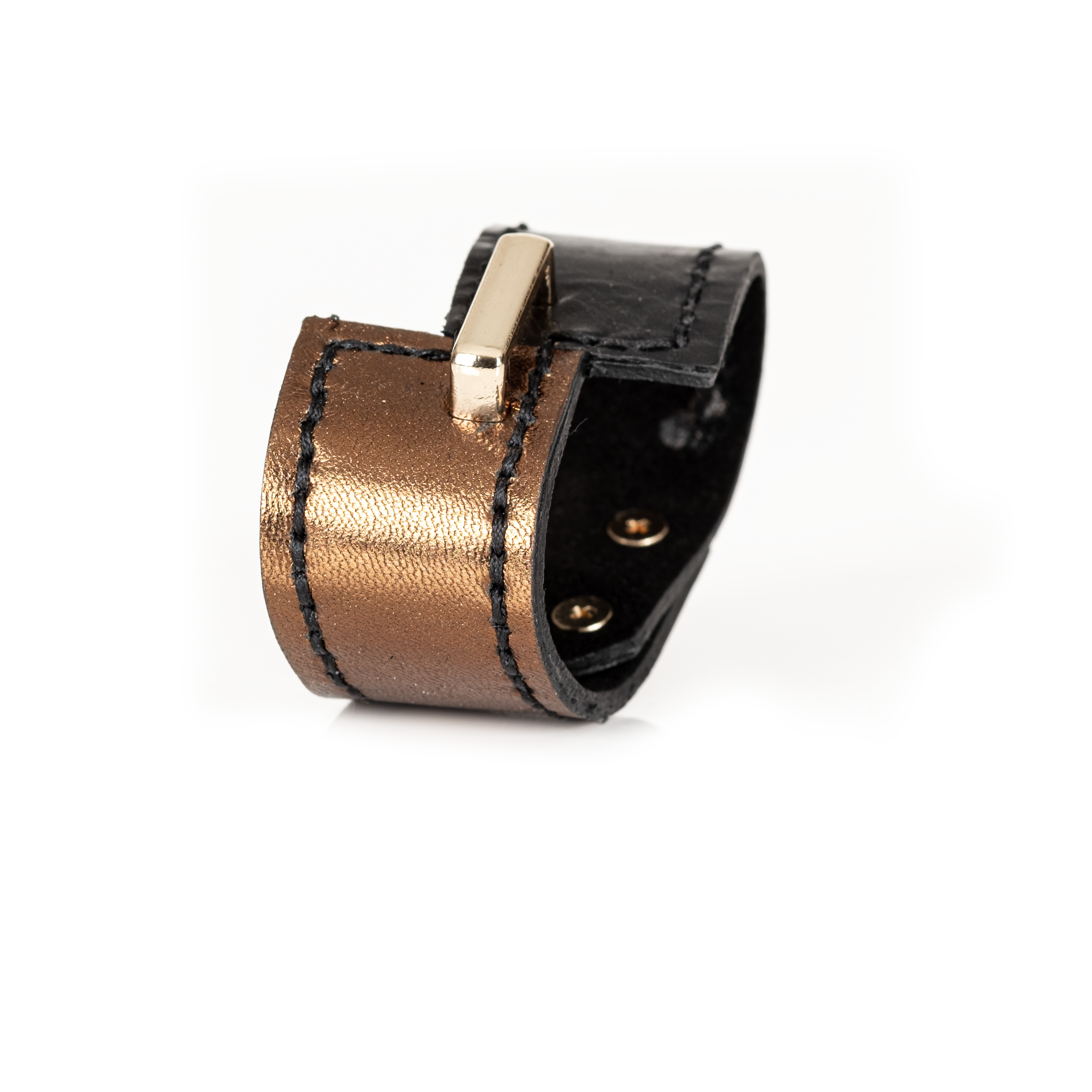 Bold Contrast Leather Cuff Black & Metallic Bronze