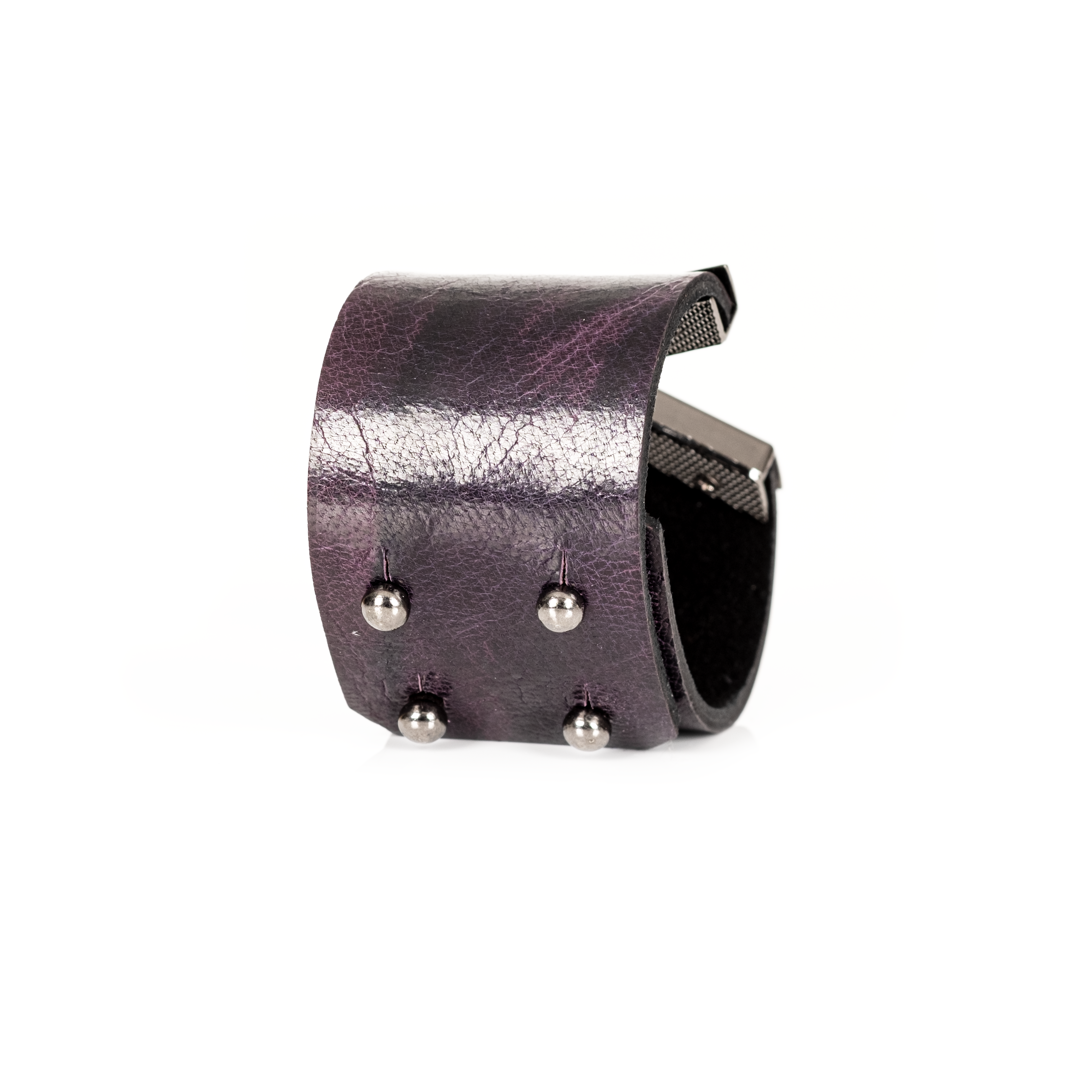 V-Edge Leather Cuff Bold Plum Bracelet with Metallic Accent
