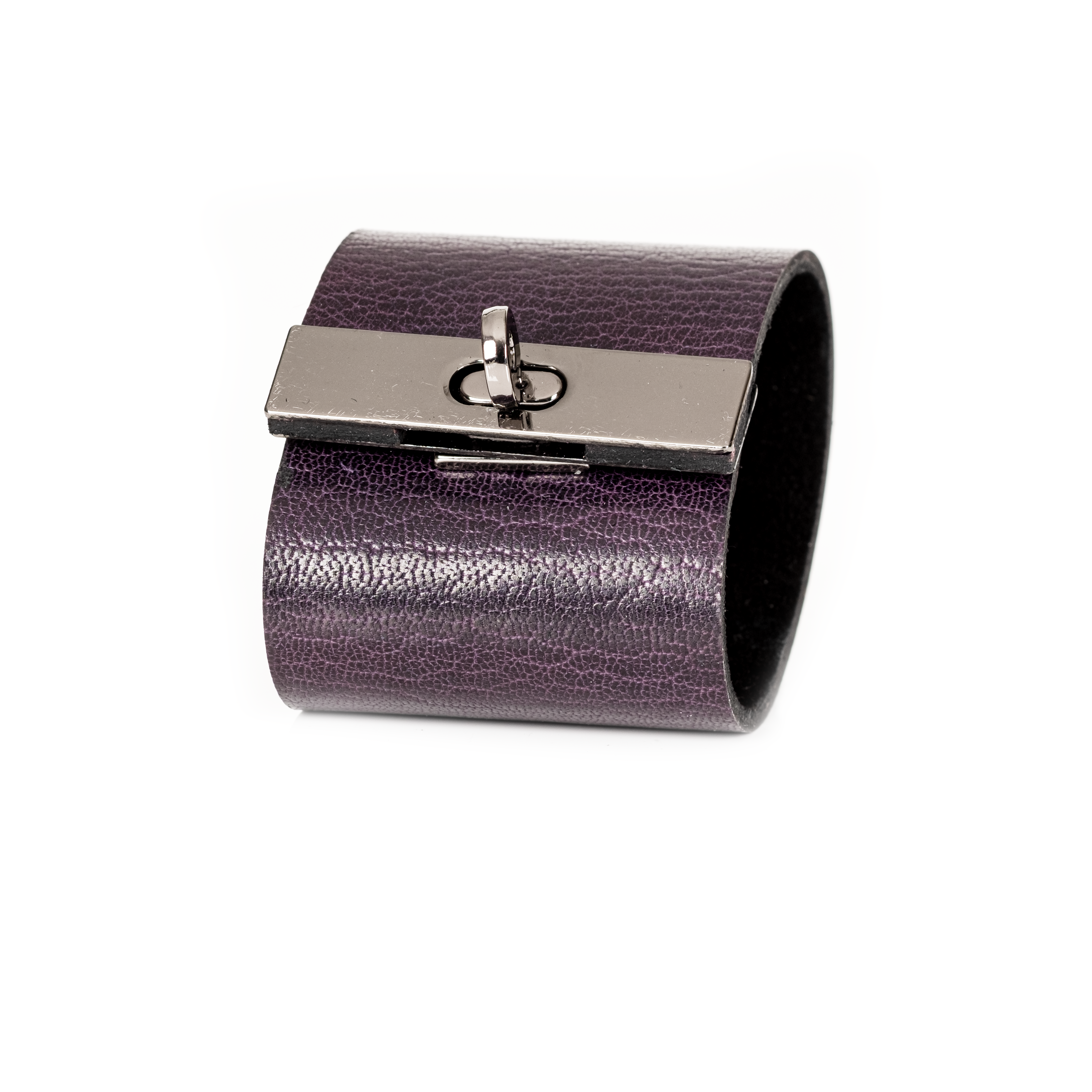 Luxe Lock Cuff Bracelet Deep Plum Textured Leather