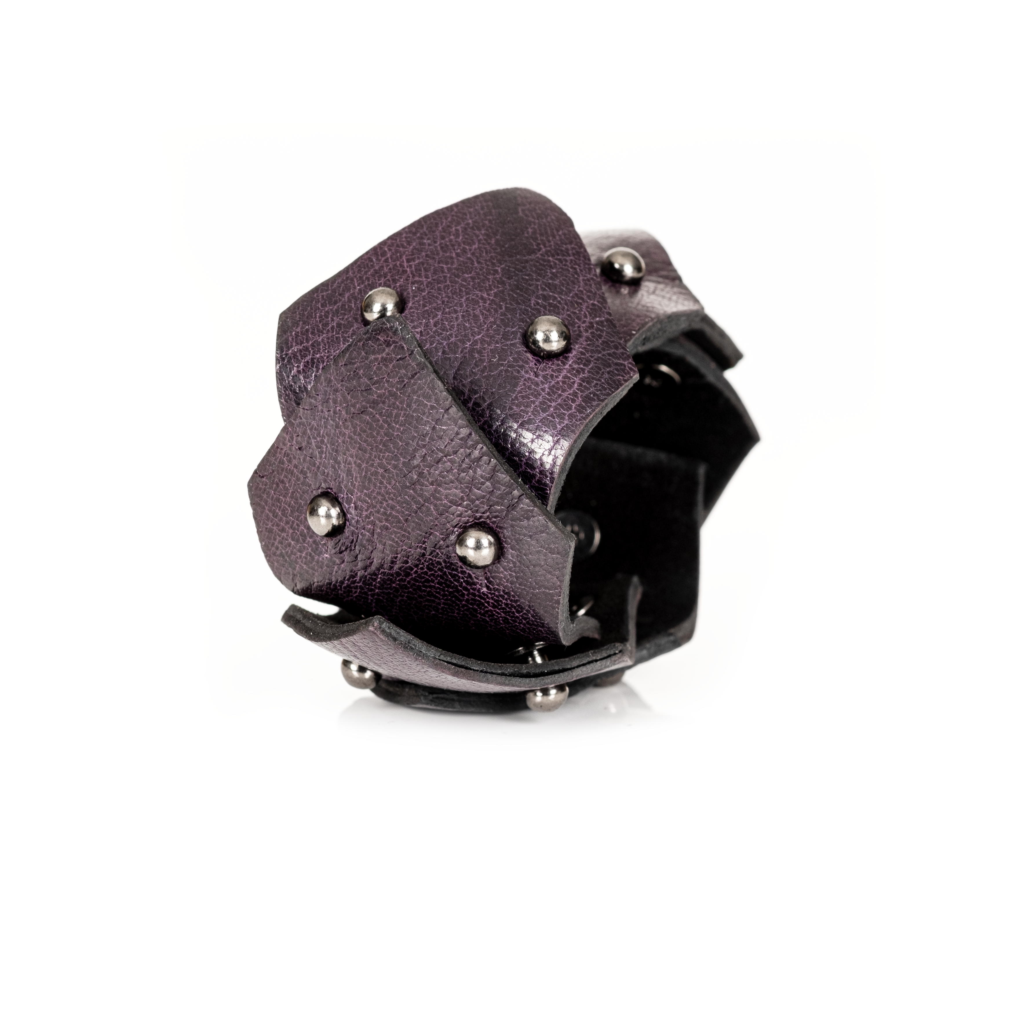 Sculpted Petal Cuff Textured Plum Leather & Silver Studs
